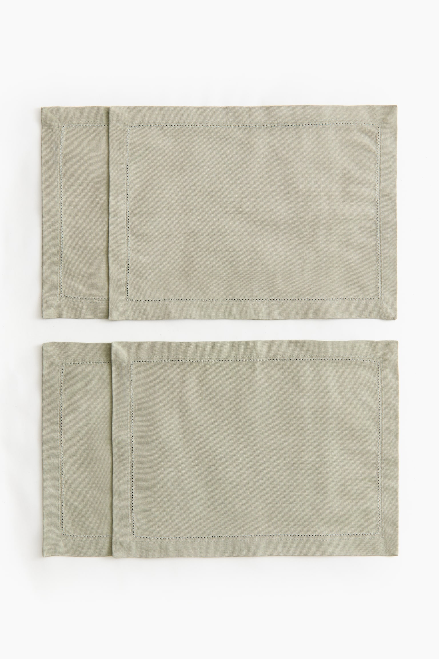4-pack cotton place mats - Sage green/Light beige/White