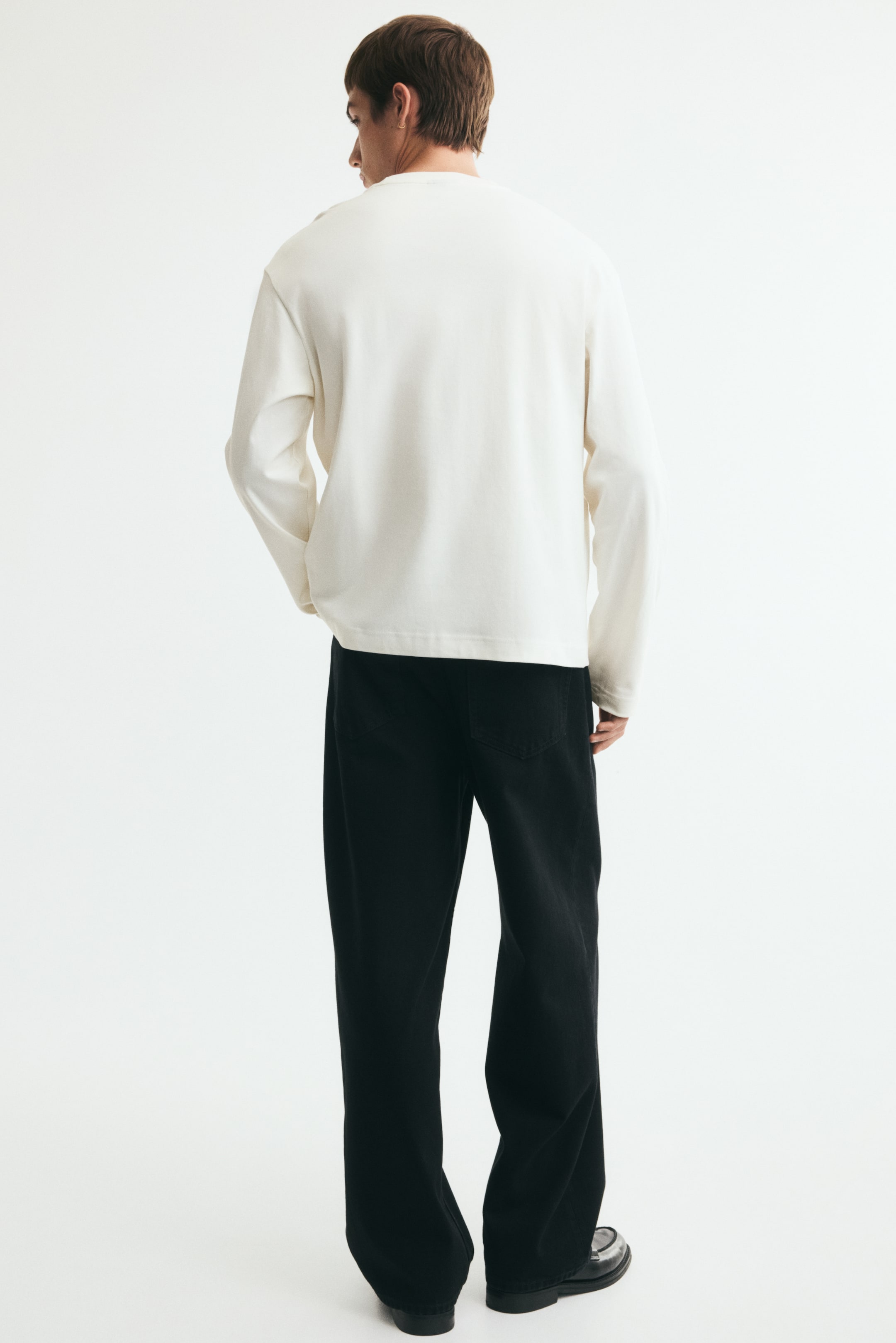 Relaxed-Fit Long-Sleeved Interlock Cotton T-Shirt