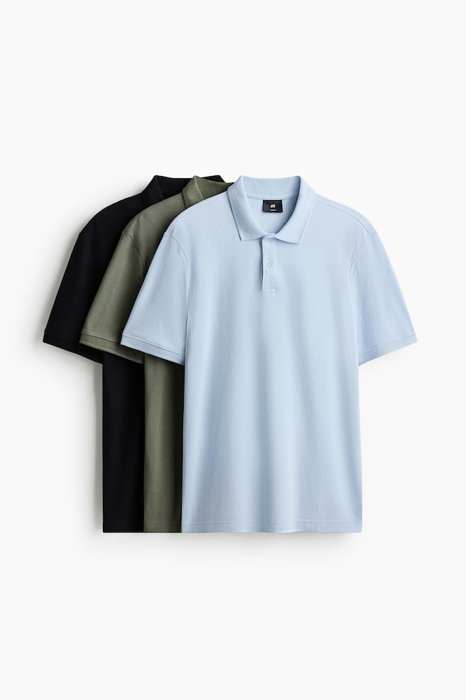 3-Pack Regular-Fit Polo Shirts - Light blue/khaki green/black/White/black/Navy blue/Dark brown/blue - 1
