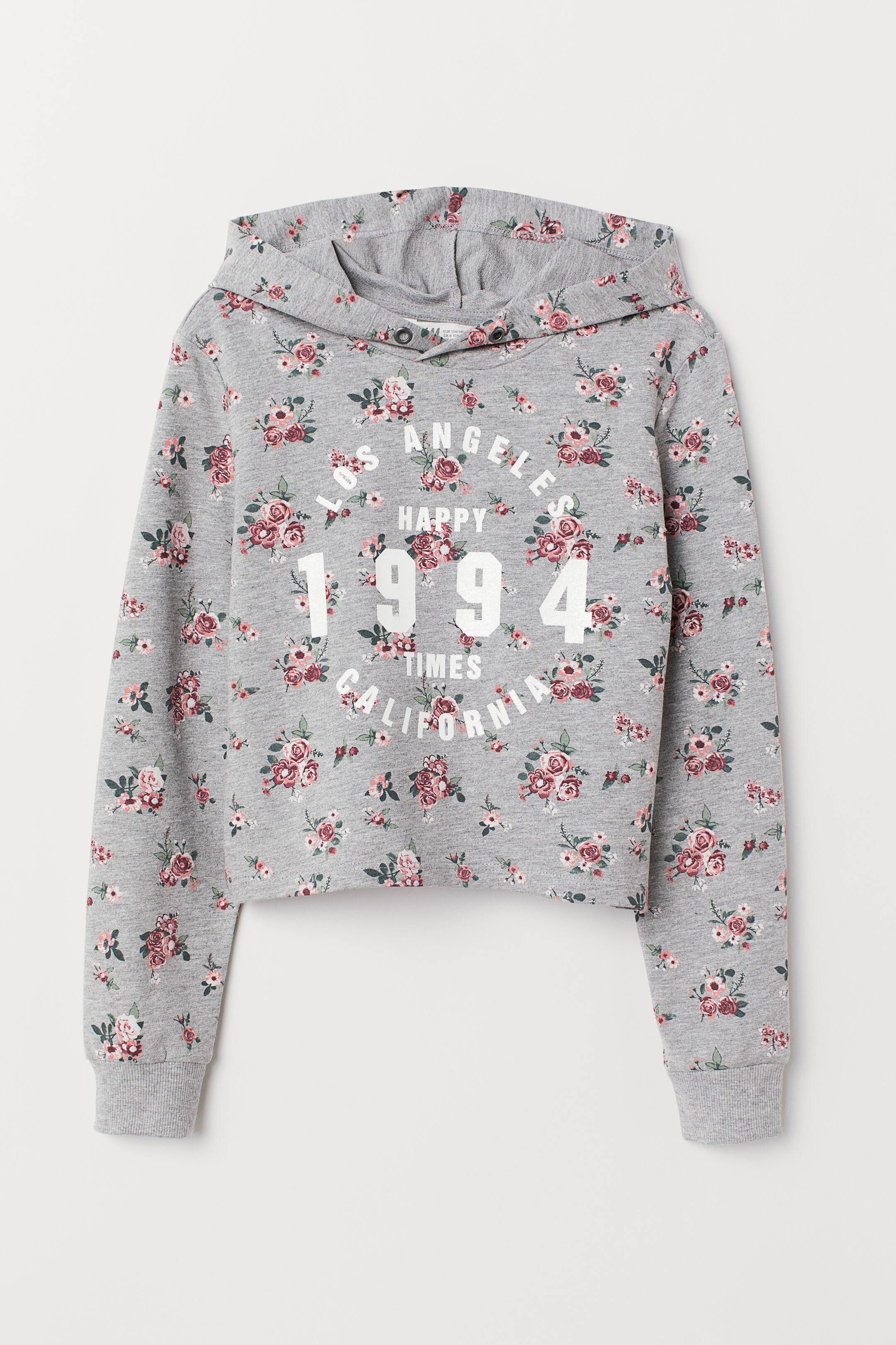 Agrandir l'image: Sweat à capuche imprimé - Gris chiné/fleuri - ENFANT | H&M FR 1