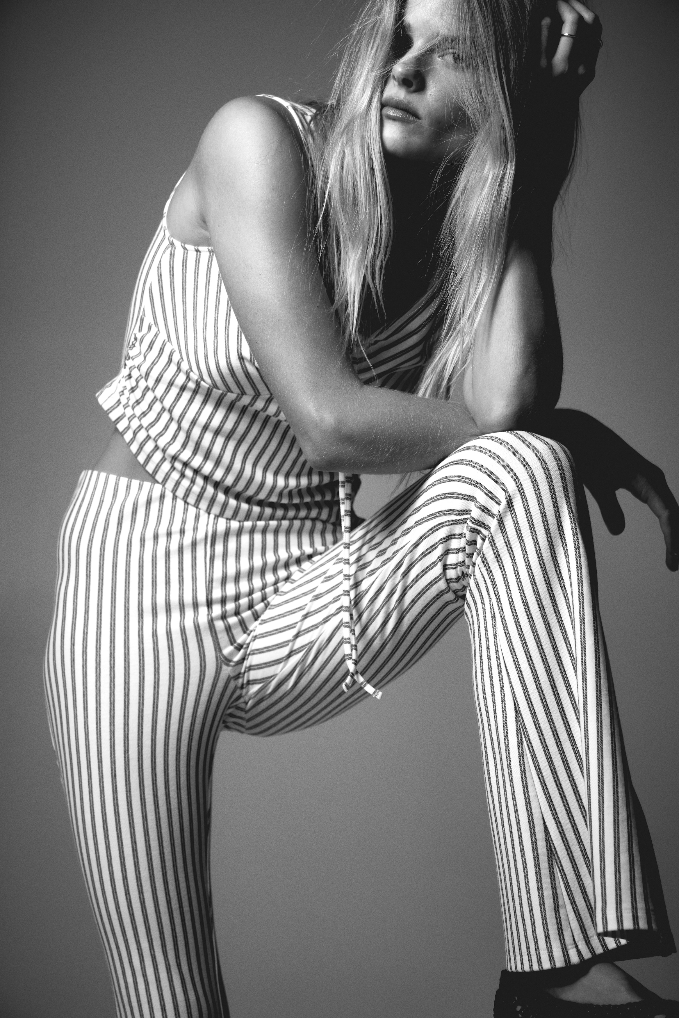 Flared jersey trousers - White/Black striped/Navy blue/White striped