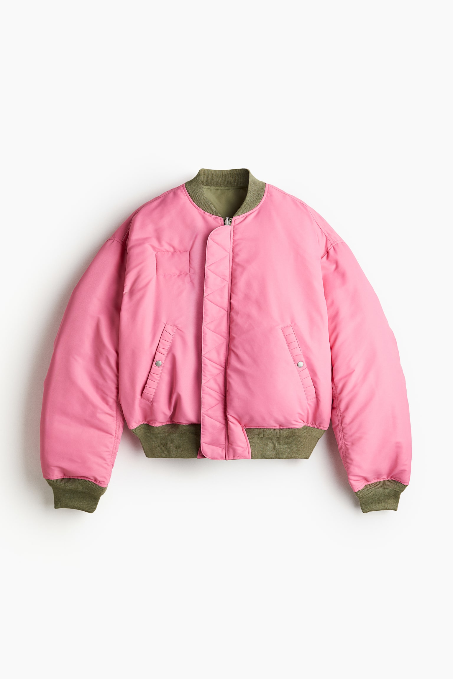 Reversible bomber jacket - Khaki green/Pink - 11