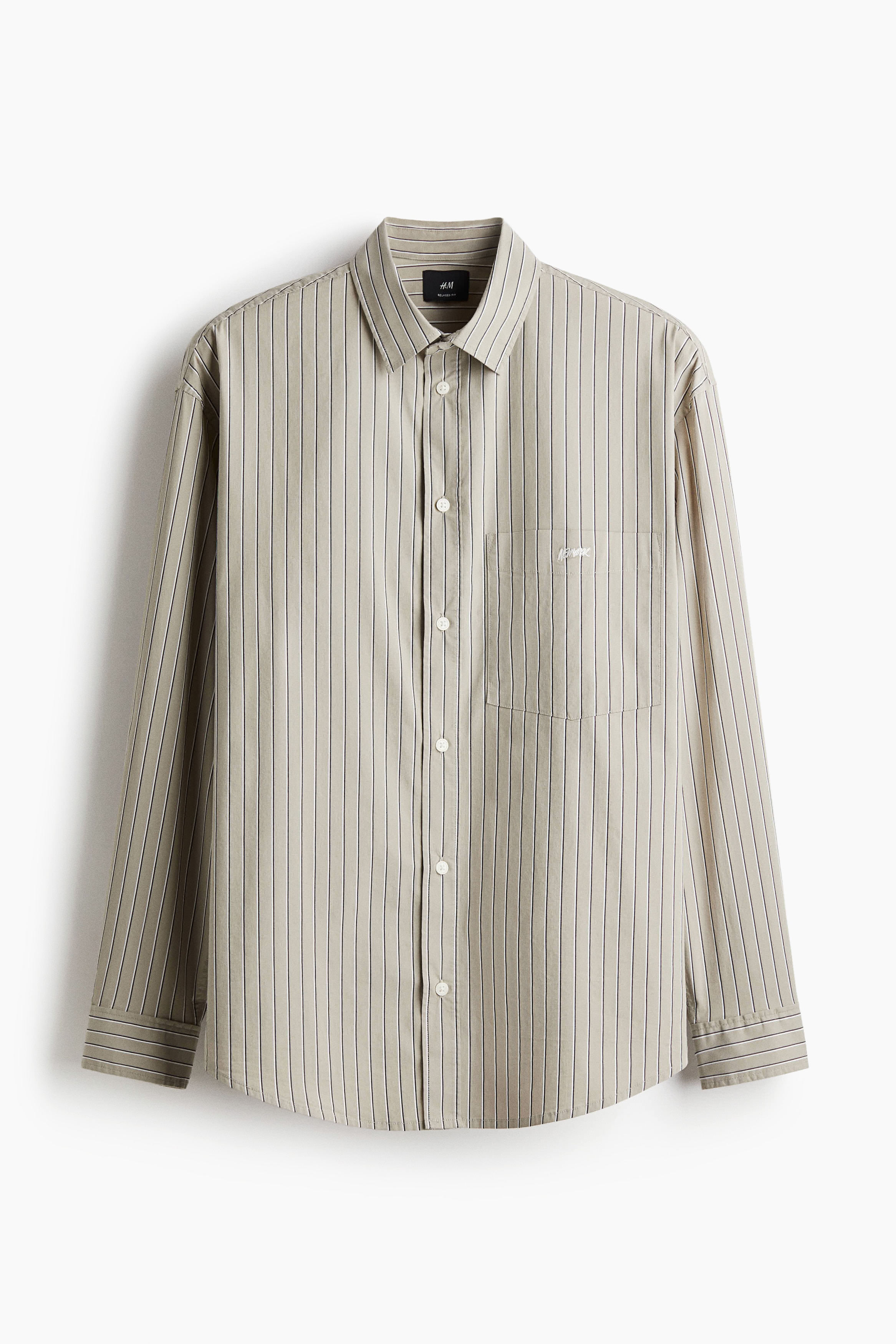 Loose-Fit Poplin Shirt - Beige/pinstriped/Blue/pinstriped