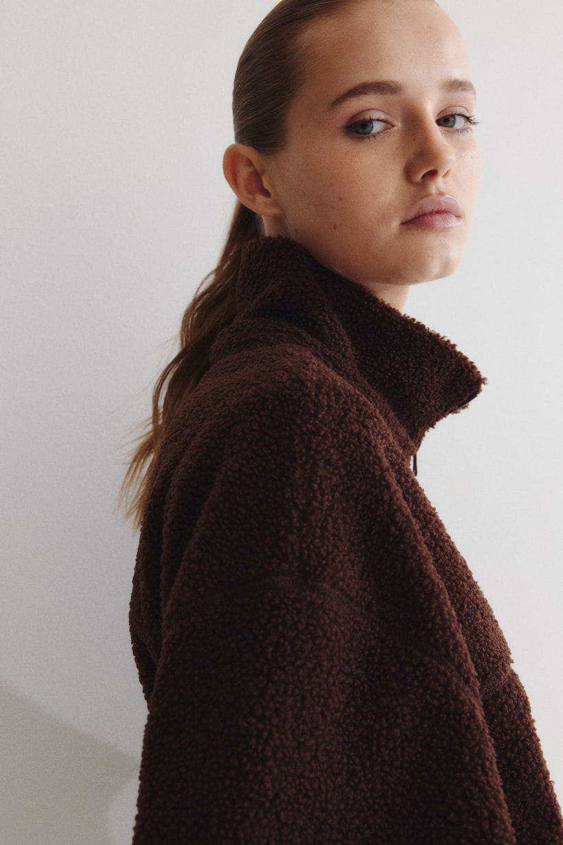 Half Zip Teddy Fleece Jacket Dark Brown Ladies H M US half-zip-teddy-fleece-jacket-dark-brown-ladies-h-m-us
