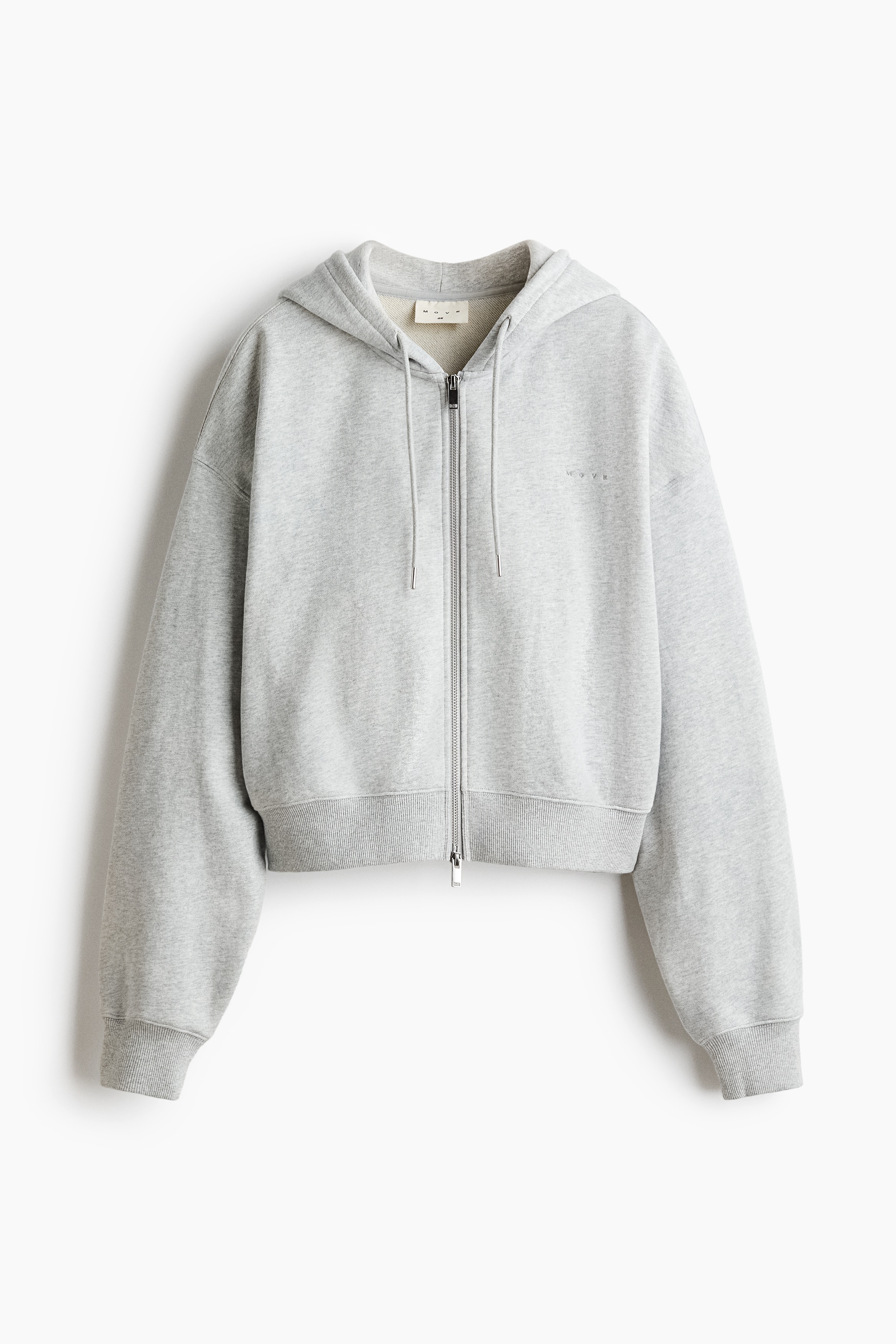 Cropped Hooded Activewear Sweatshirt Jacket - Light gray melange