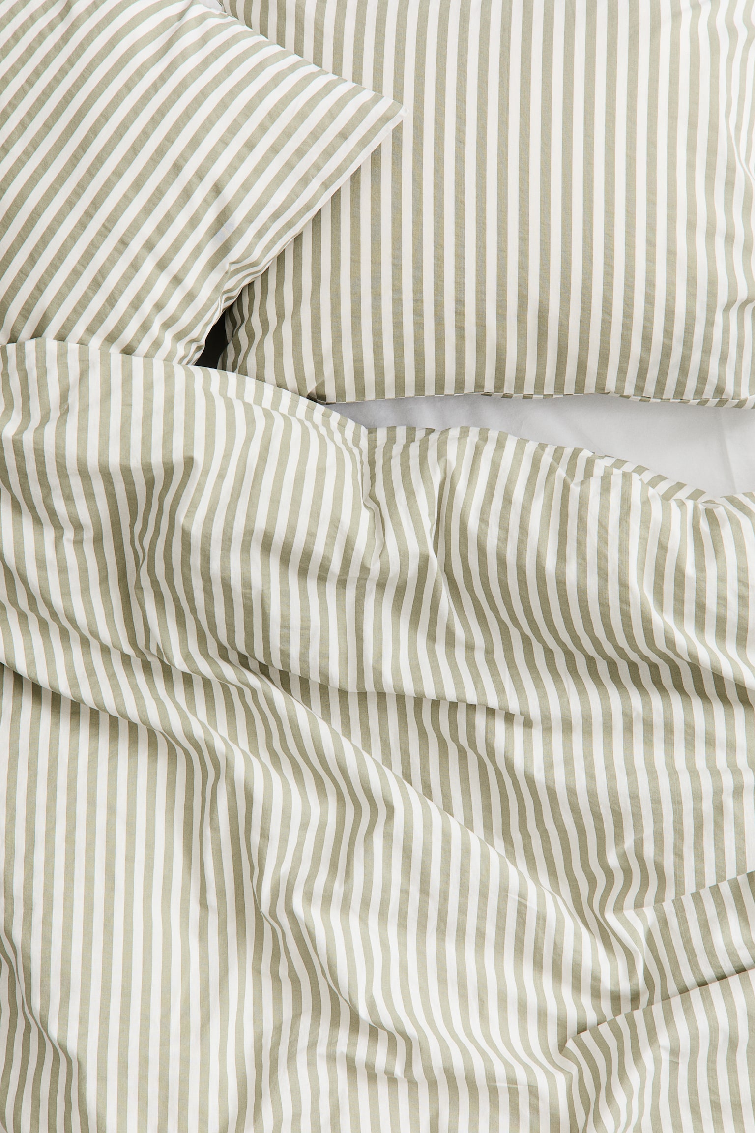 Cotton double/king duvet cover set - Sage green/White striped/Dusty brown/Striped/Light mole/White/Dark green/Striped - 4