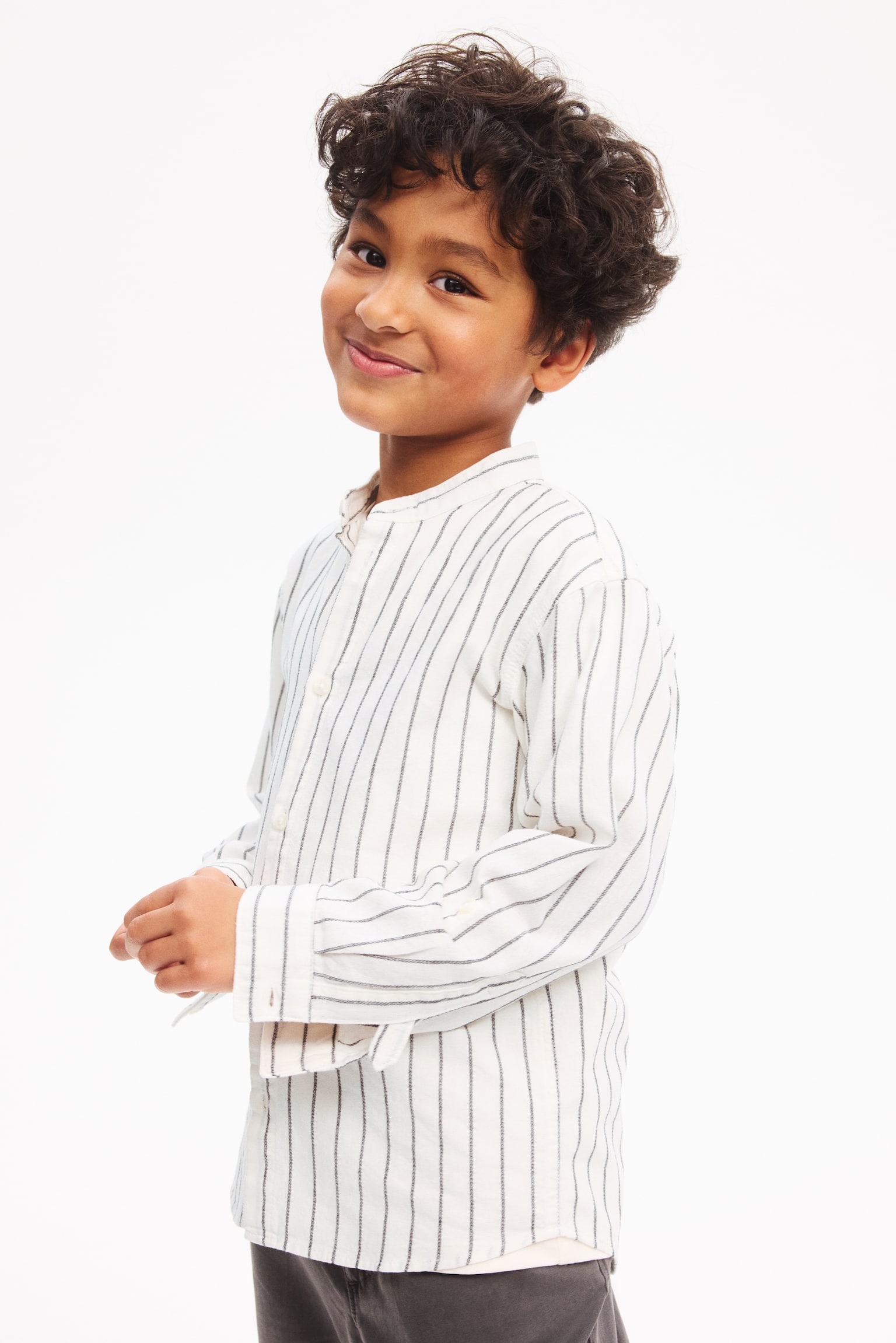 Chemise en coton avec col sans rabat - Blanc/rayé/Blanc/dinosaures - 2