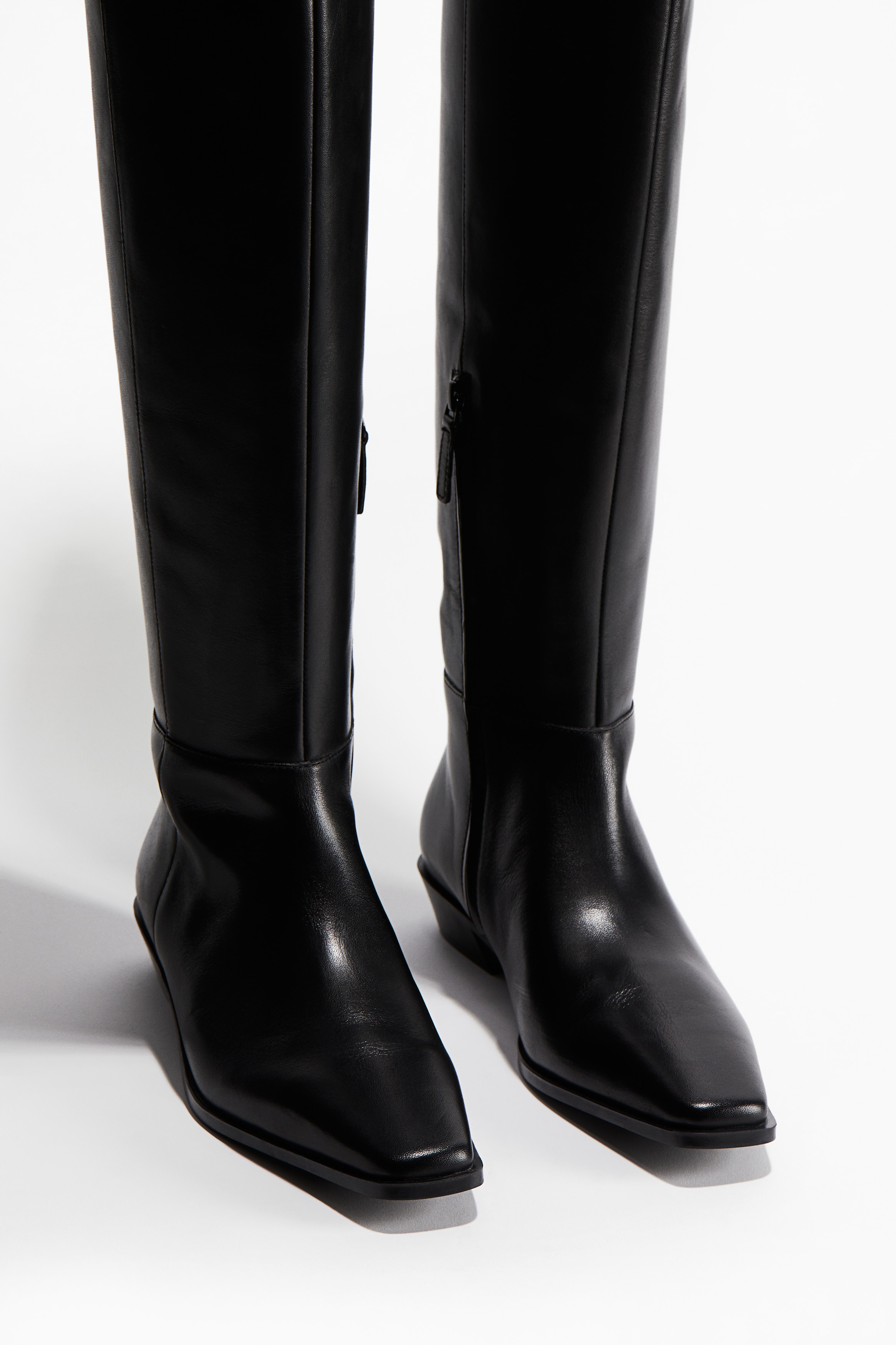 Over-the-knee leather boots - Black - Ladies | H&M