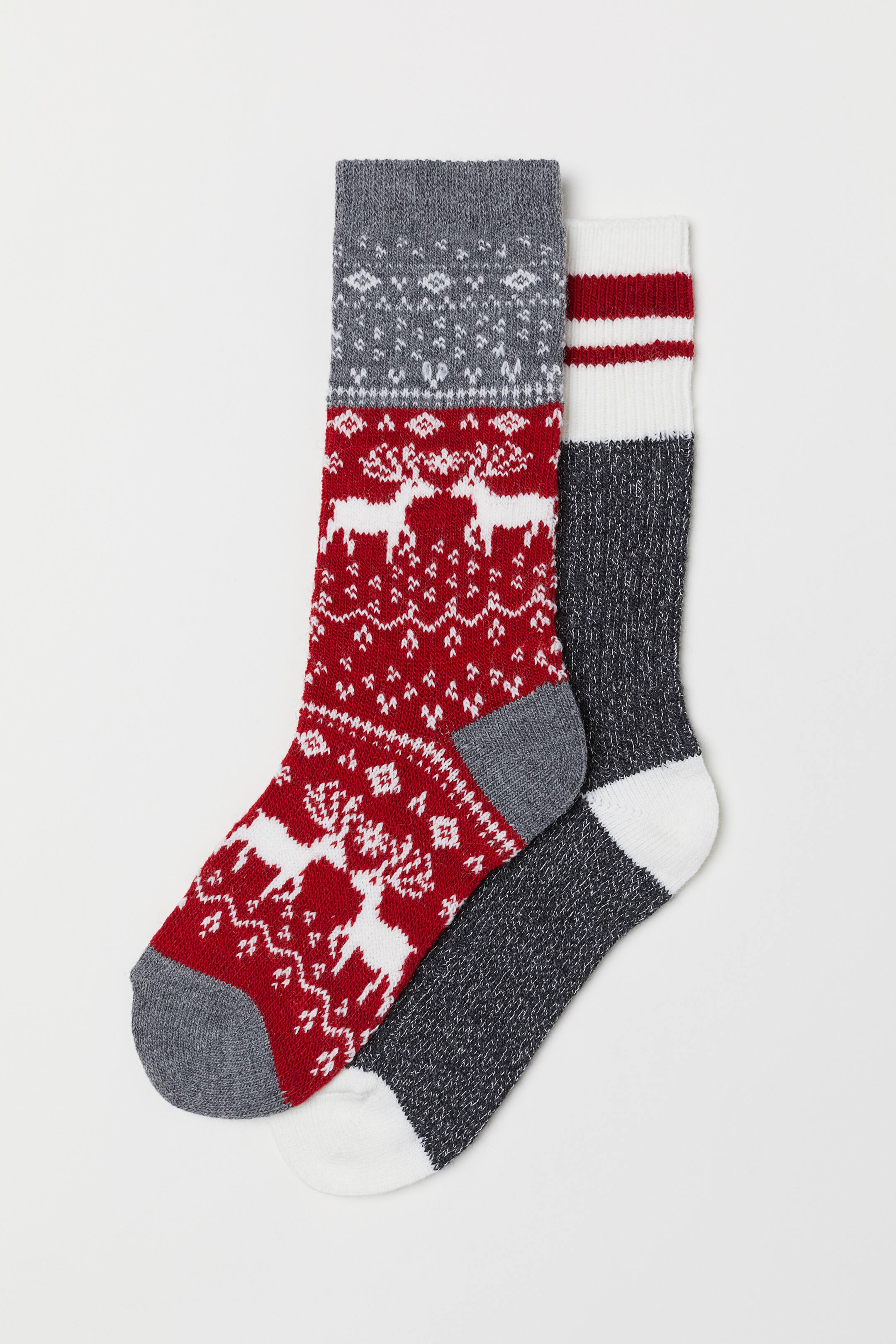 View larger image: 2-pack wool-blend socks - Red/Patterned - Ladies | H&M 1