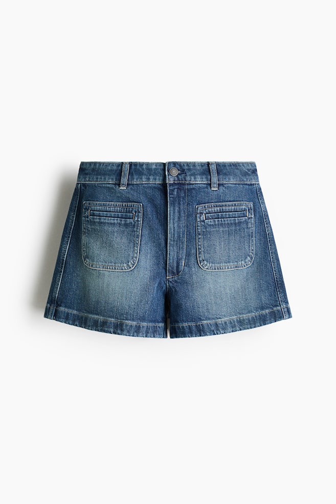 High-Waist Denim Shorts - Denim blue/Light denim blue/Light yellow/Cream - 1