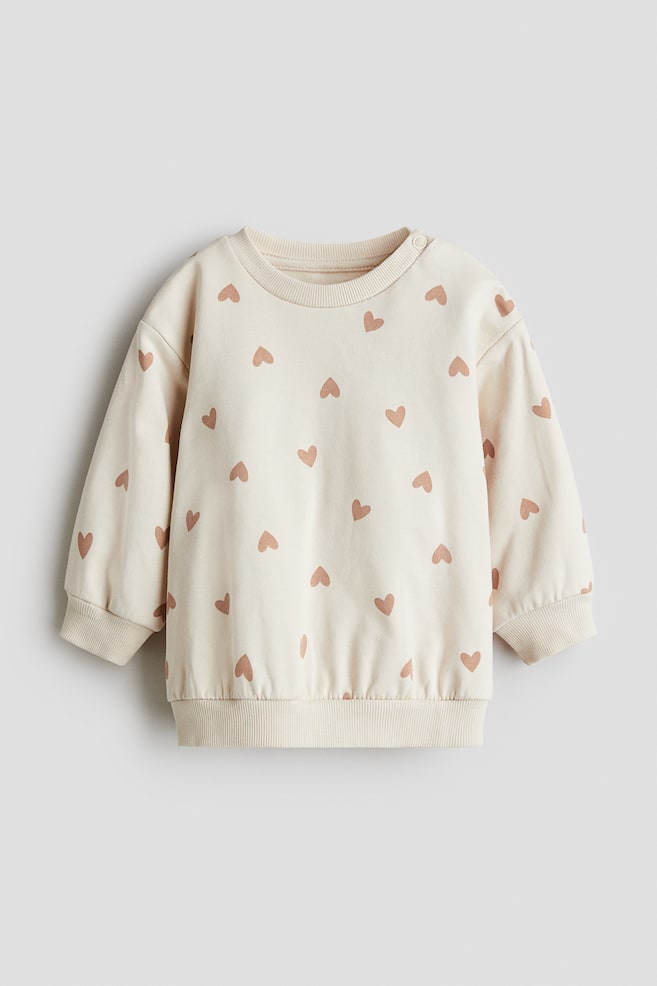Cotton Sweatshirt - Light beige/hearts/Light pink/floral/Light gray melange/Cream/hearts/Black/Light blue/Dusty pink/Cream/cherries/White/Animals/Light beige/vehicles/Light beige/turtles - 1