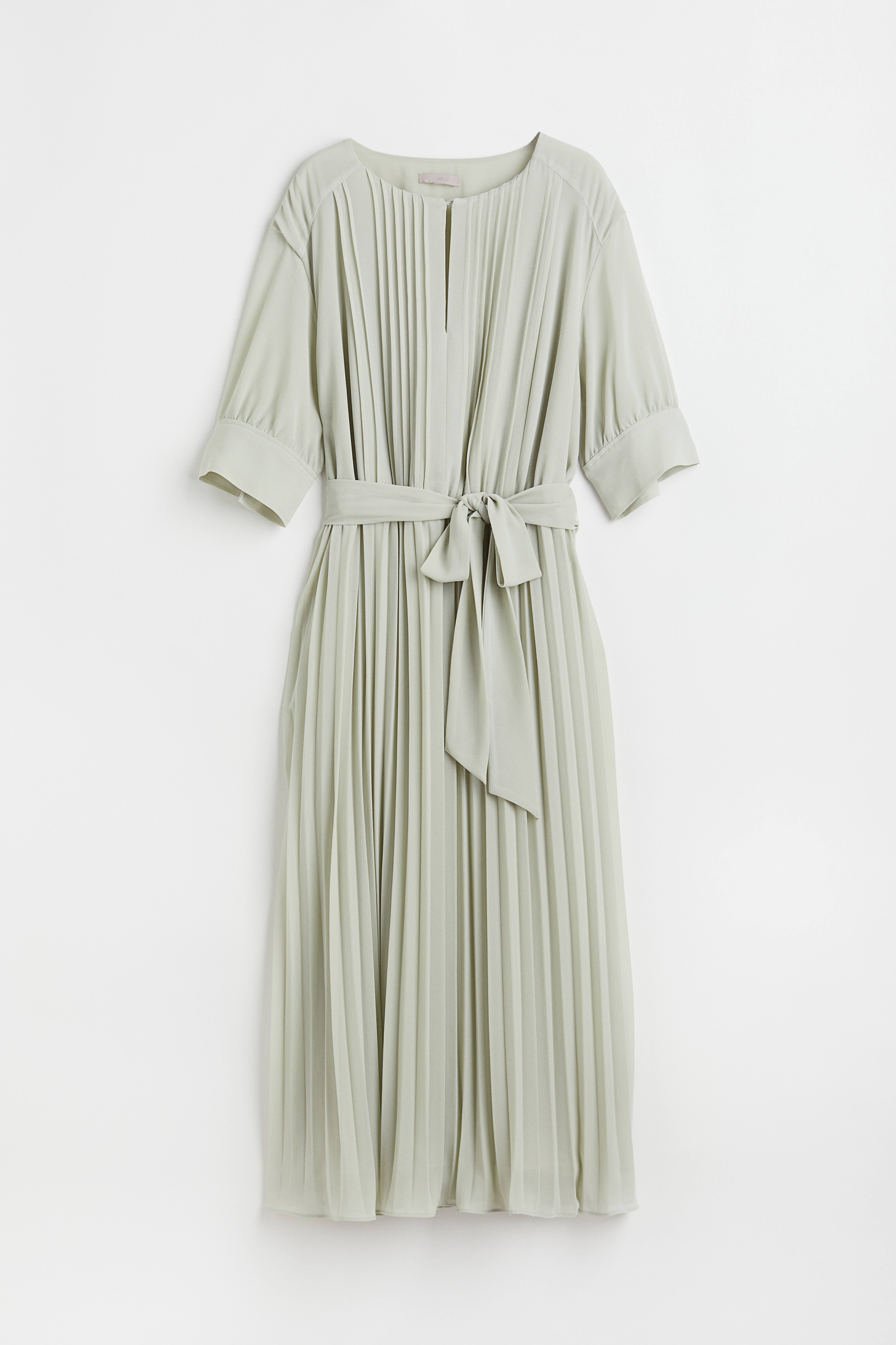 H&m pleated dress green orders