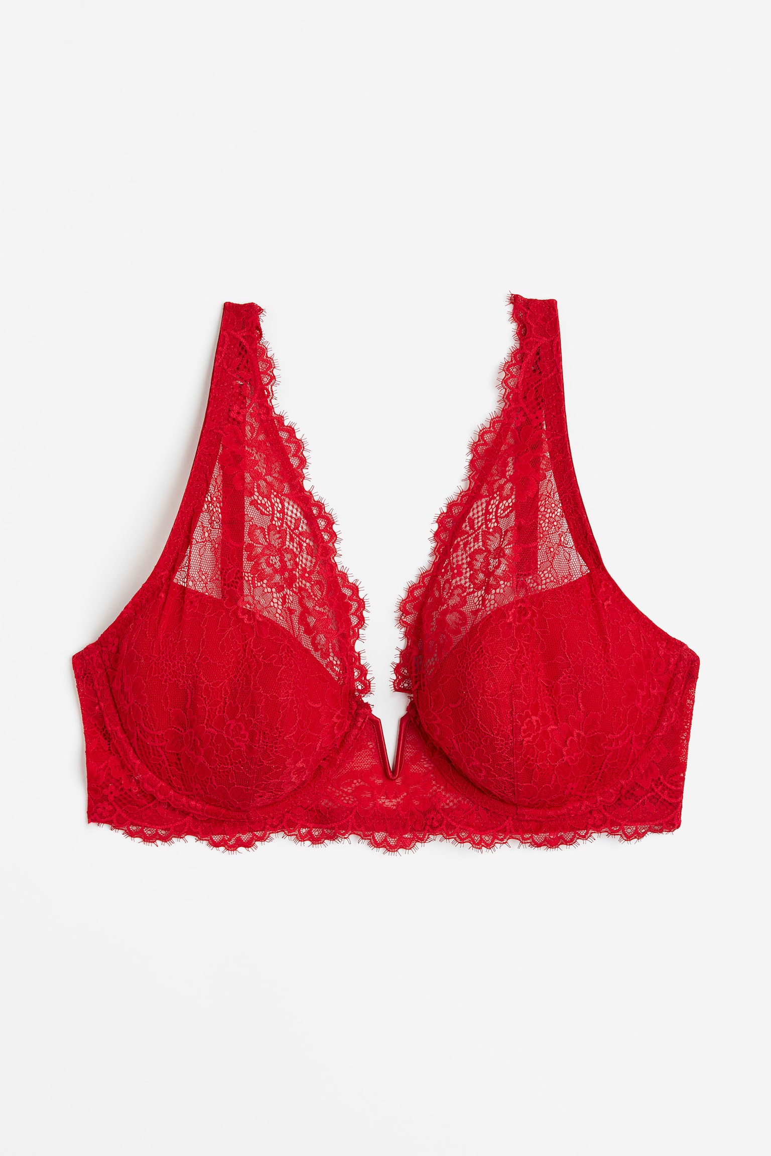 Padded Underwire Lace Bra - Red - 1