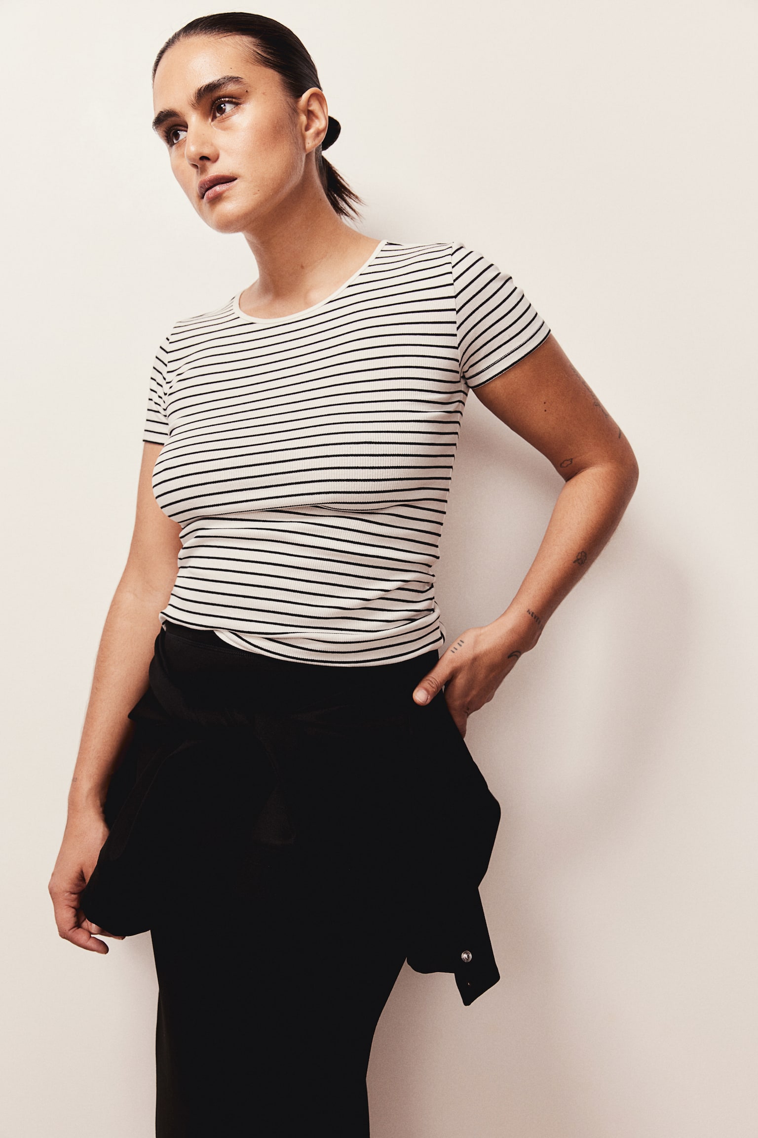 Rib Tee - White/Stripe/Black/White/Light beige/Light grey marle/Grey marle/Dark beige - 3