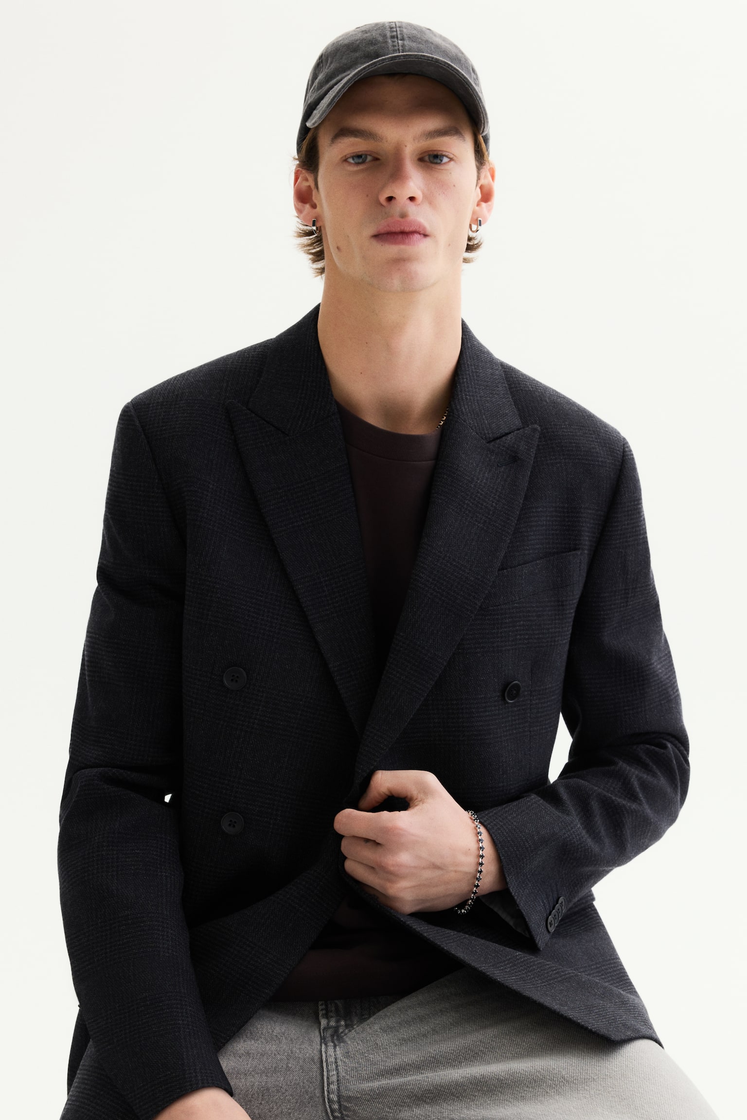 Regular Fit Wool-blend double-breasted jacket - Navy blue/Checked/Dark khaki green - 6