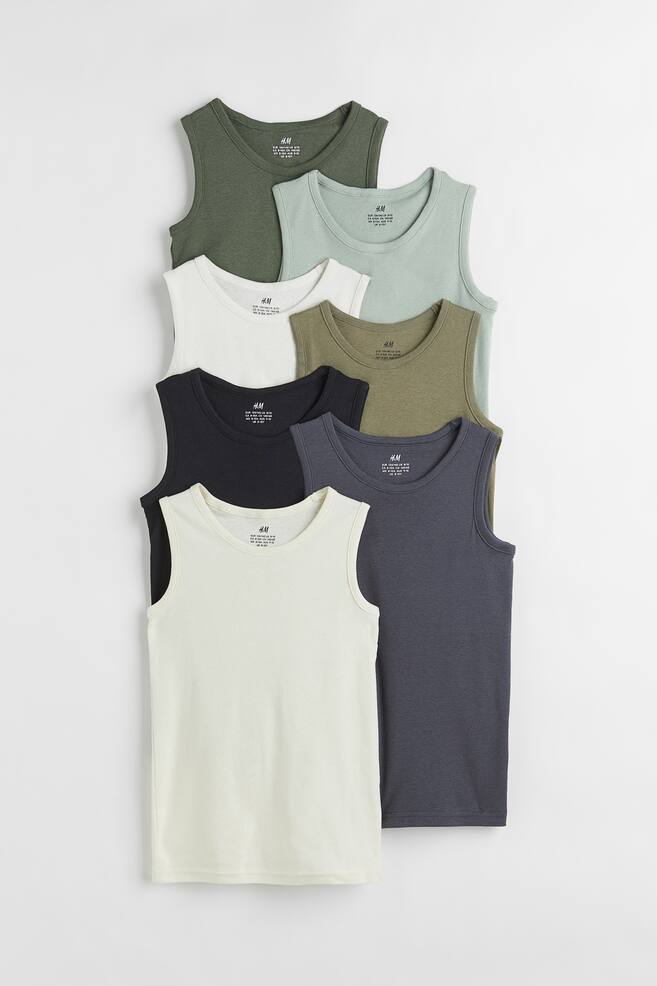 7-pack vest tops - Khaki green/Natural white - 1
