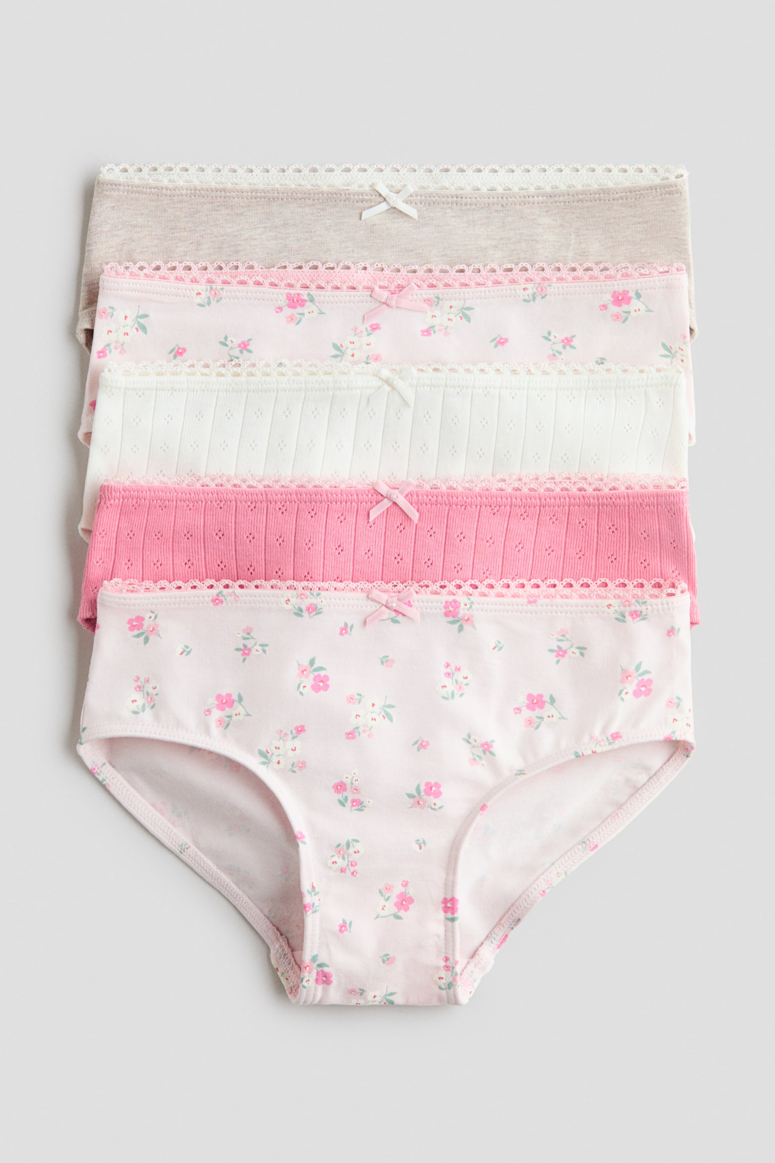 5-pack truser i bomull - Lys rosa/Blomstret/Cream/Blomstret/Lys blå stripet/Sitroner/Lys rosa/Lys blå/Cream/Kirsebær