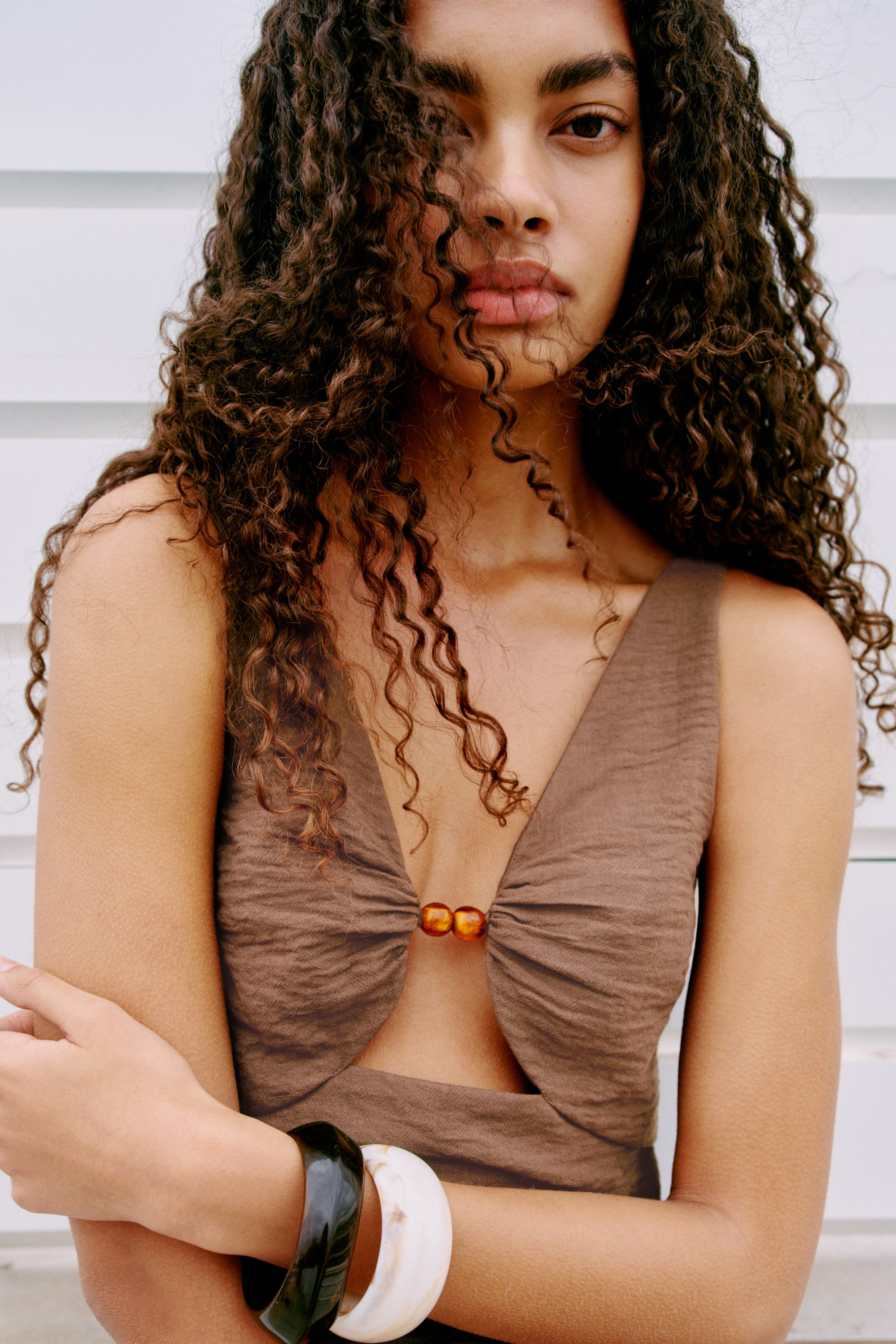 Linen-Blend Cutout Dress