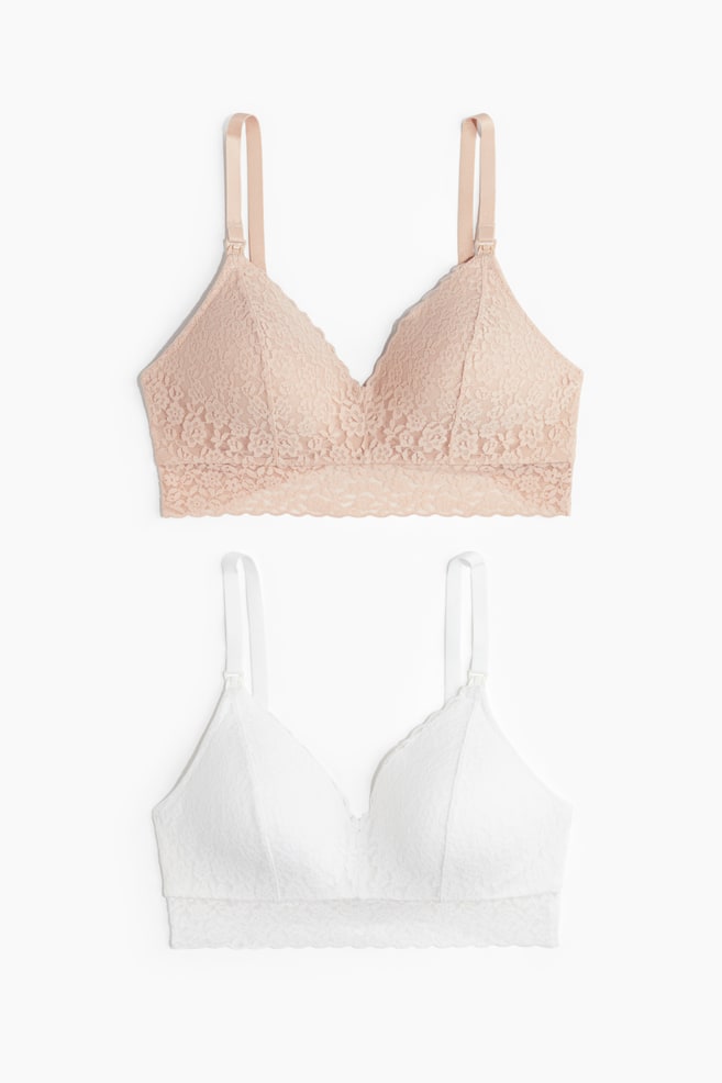 MAMA Set van 2 padded voedings-bh‘s van kant - Lichtbeige/wit/Zwart/dusty lichtroze - 1