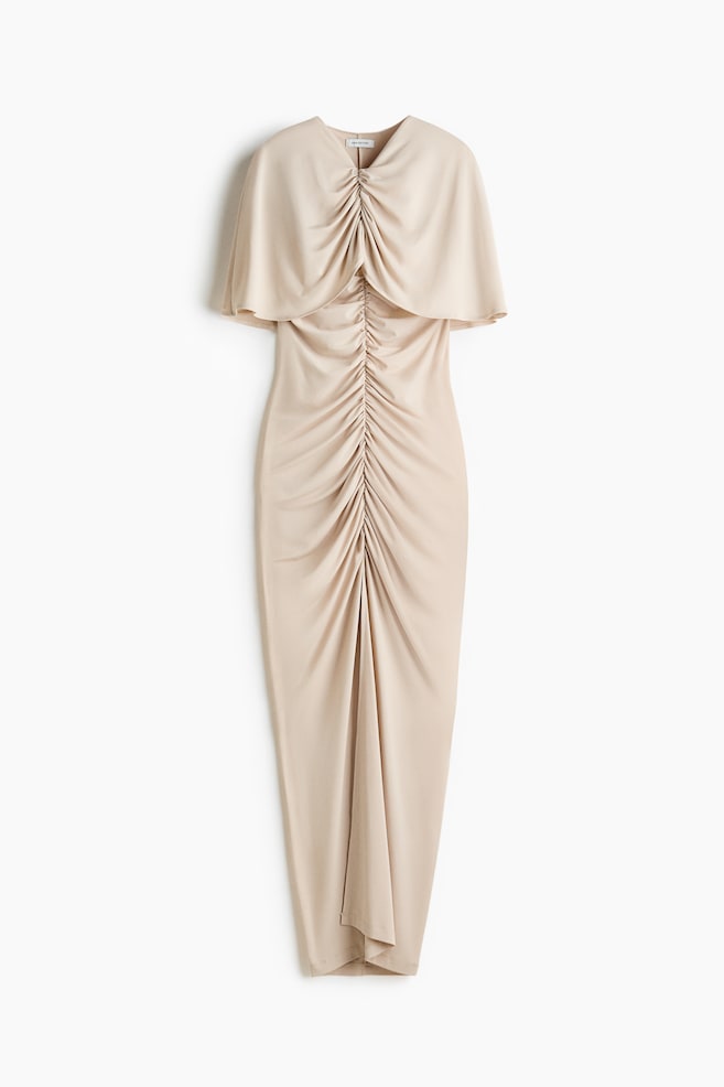 Draped cape-detail dress - Light beige - 1