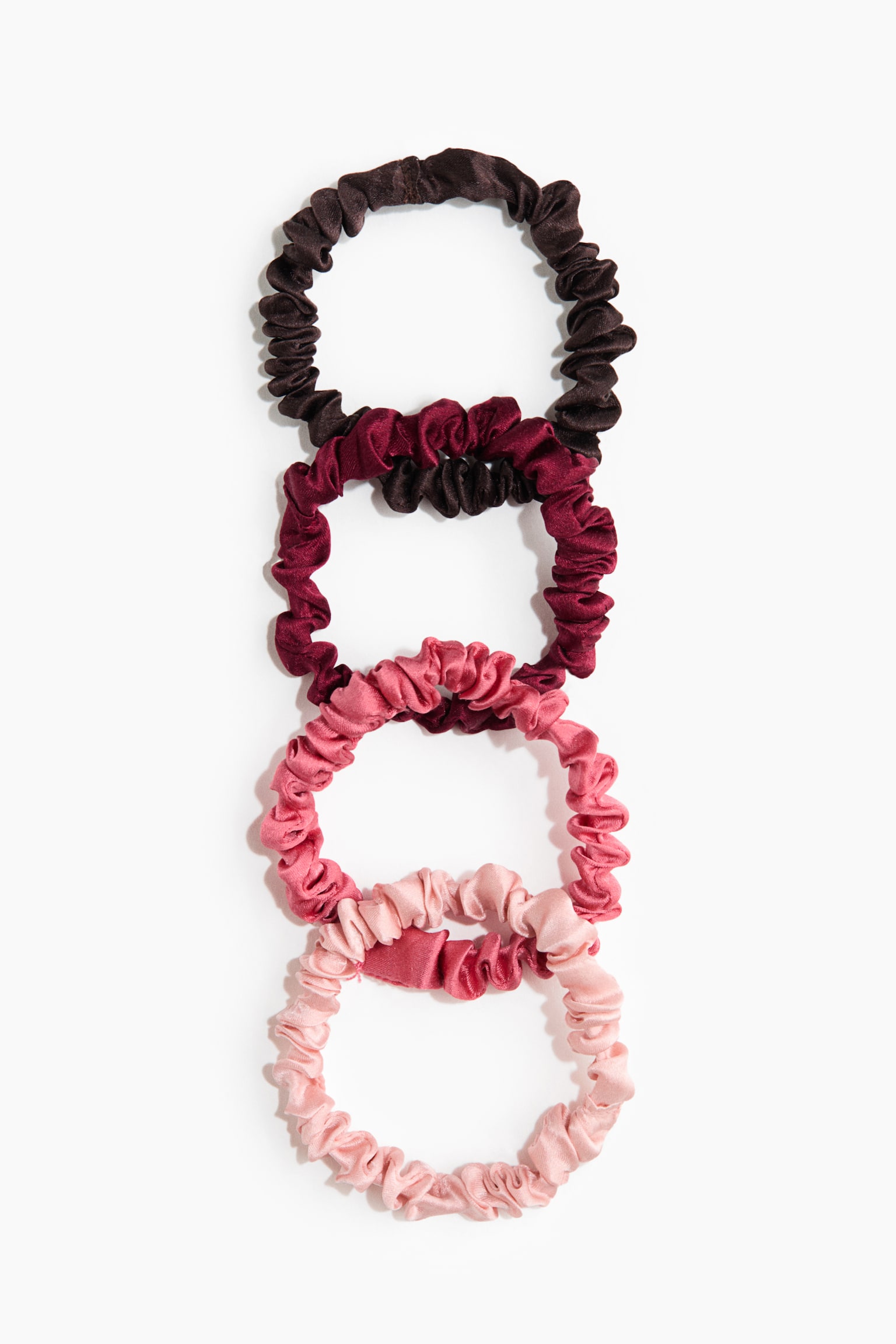 4-pack silk scrunchies - Burgundy/Pink/Dark brown/Dark beige/Black/Beige/Light greige