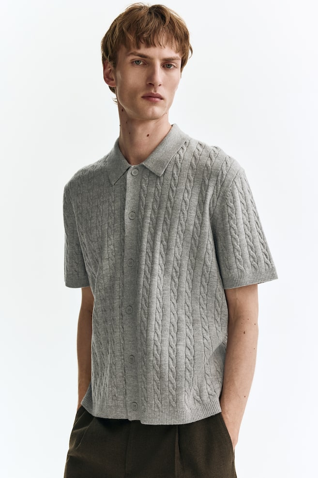Regular Fit Cable-knit shirt-Grey - 3