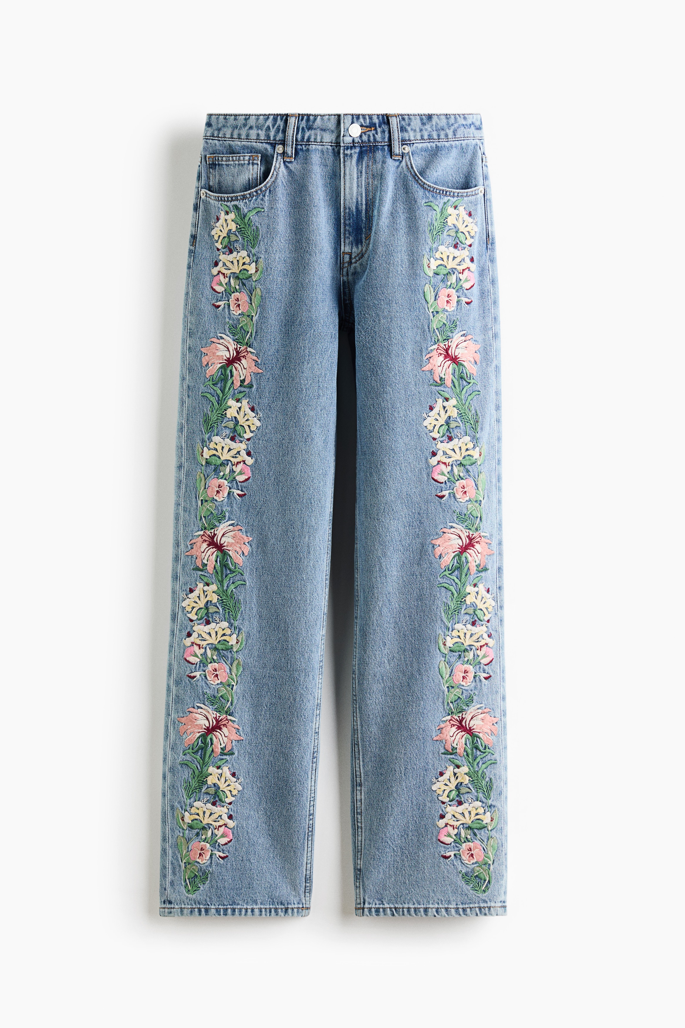 Straight Regular Waist Jeans - Denimblauw/bloemen