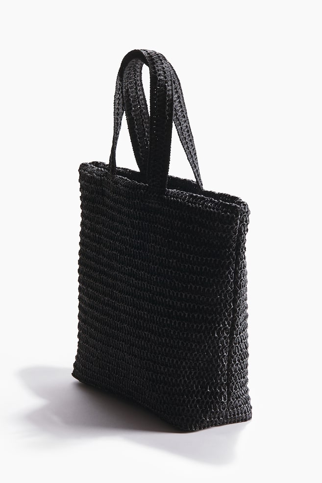Straw Tote Bag-Black - 2