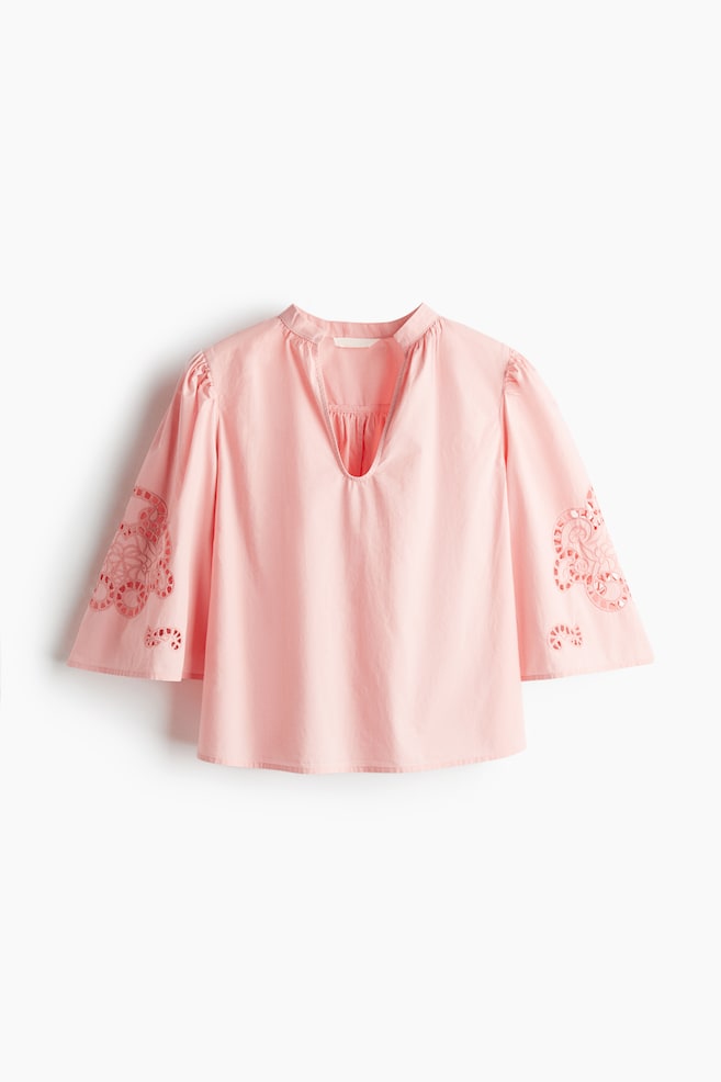 Blouse met broderie anglaise - Lichtroze/Lichtgeel - 1