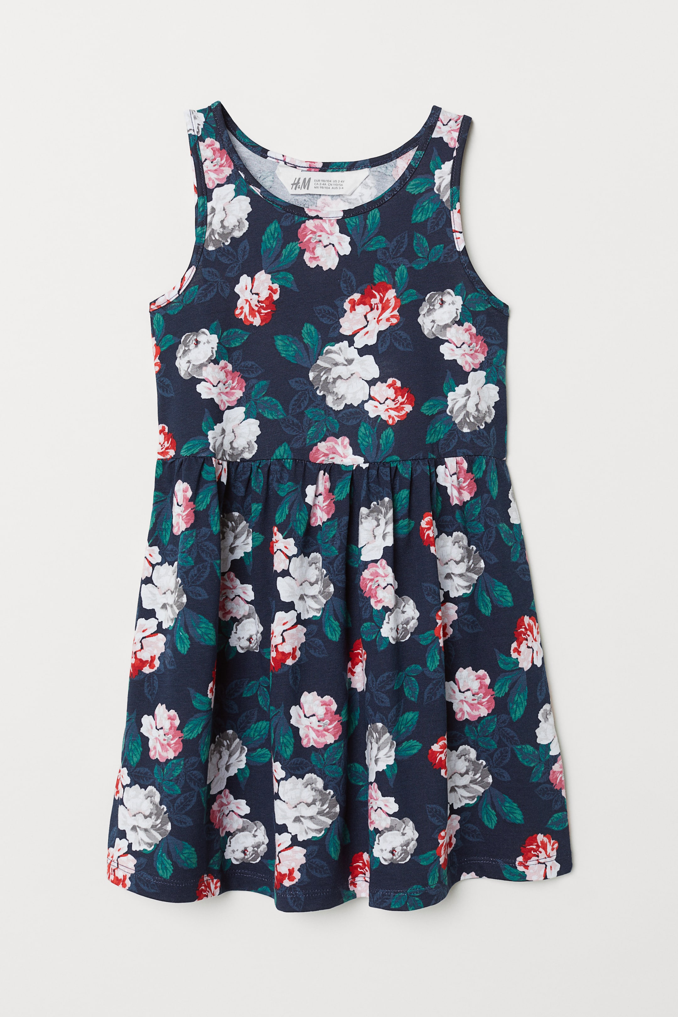 Agrandir l'image: Robe sans manches en jersey - Bleu foncé/fleuri - ENFANT | H&M FR 1