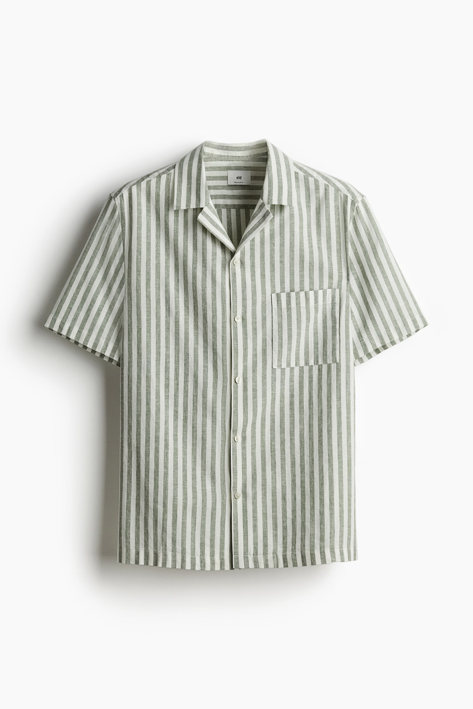 Regular Fit Linen-blend resort shirt - Green/Striped/Grey/Striped/Beige/Striped/Light blue/White striped - 2