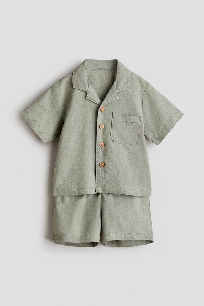 2-piece linen-blend set - Light khaki green/Green/Brown - 1