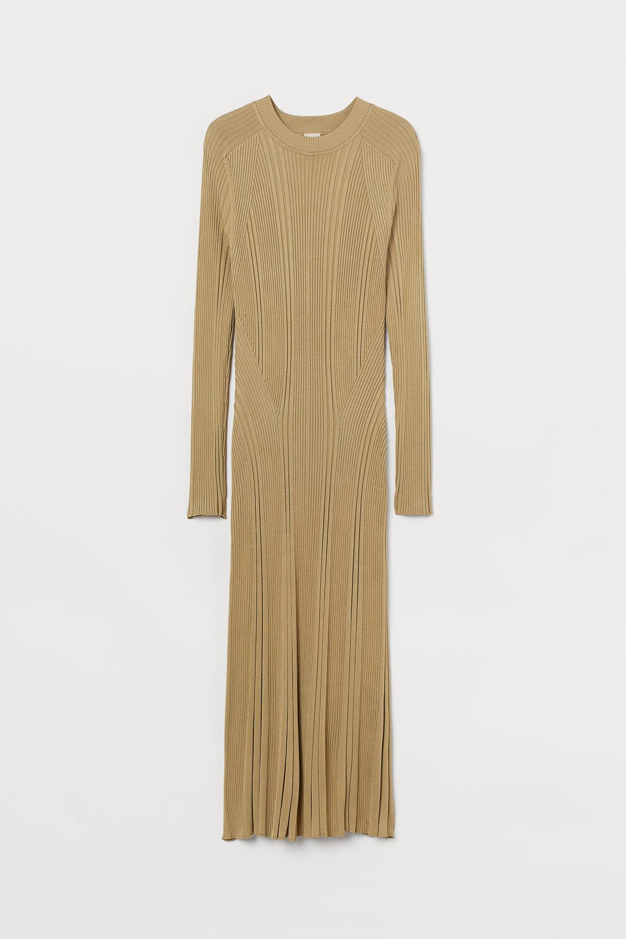 Ribbed Dress - Round Neck - Long sleeve - Beige - Ladies | H&M US