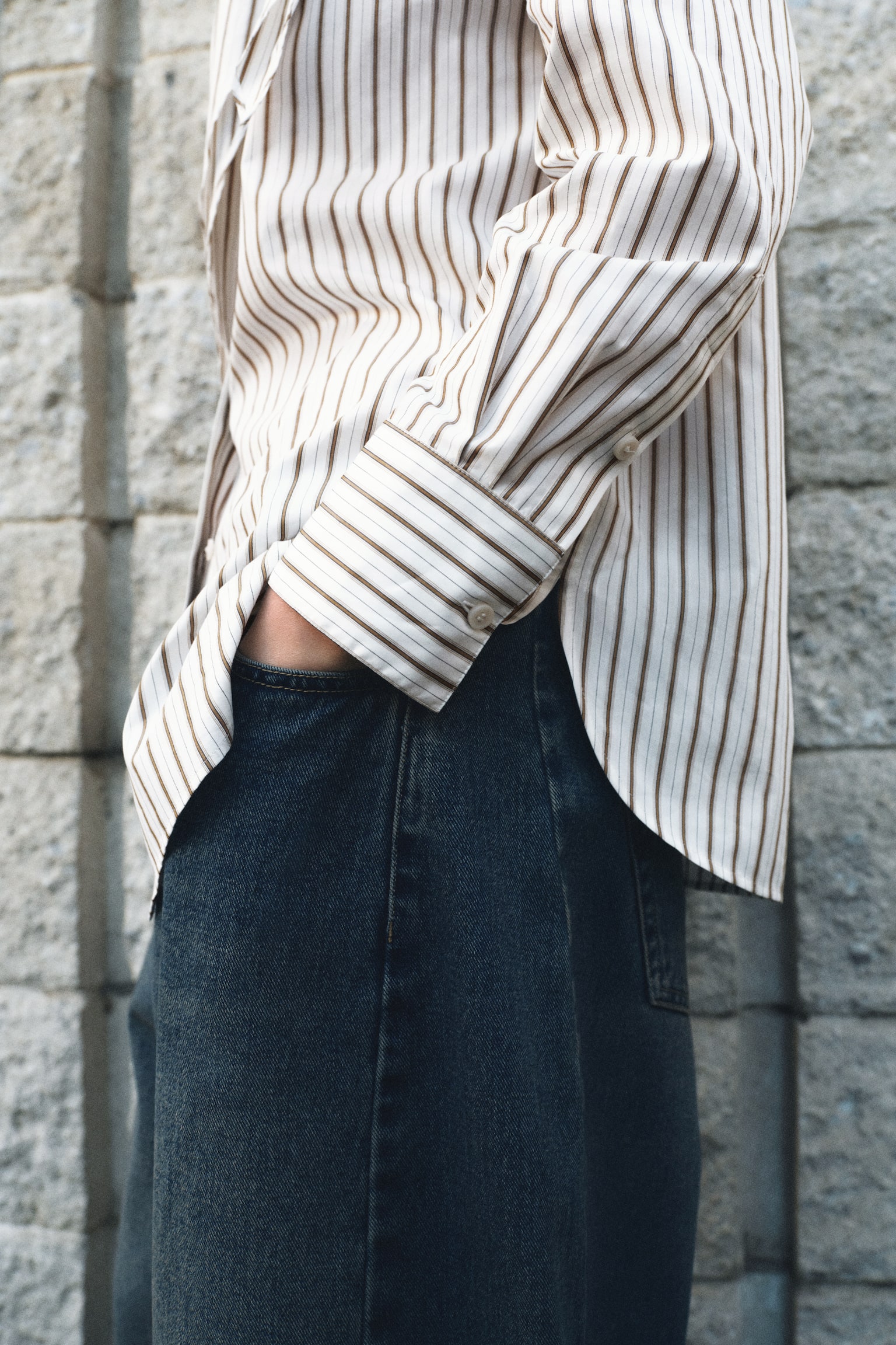 Shirt with scarf - White/Striped - 3