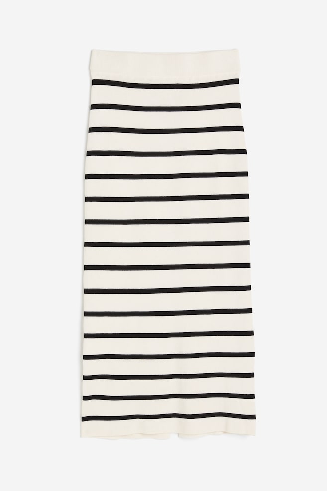 Rib-knit skirt - Cream/Black striped/Black - 2