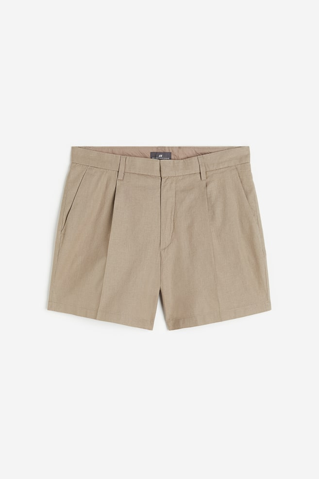 Regular Fit Linen-blend tailored shorts - Mole/White - 2