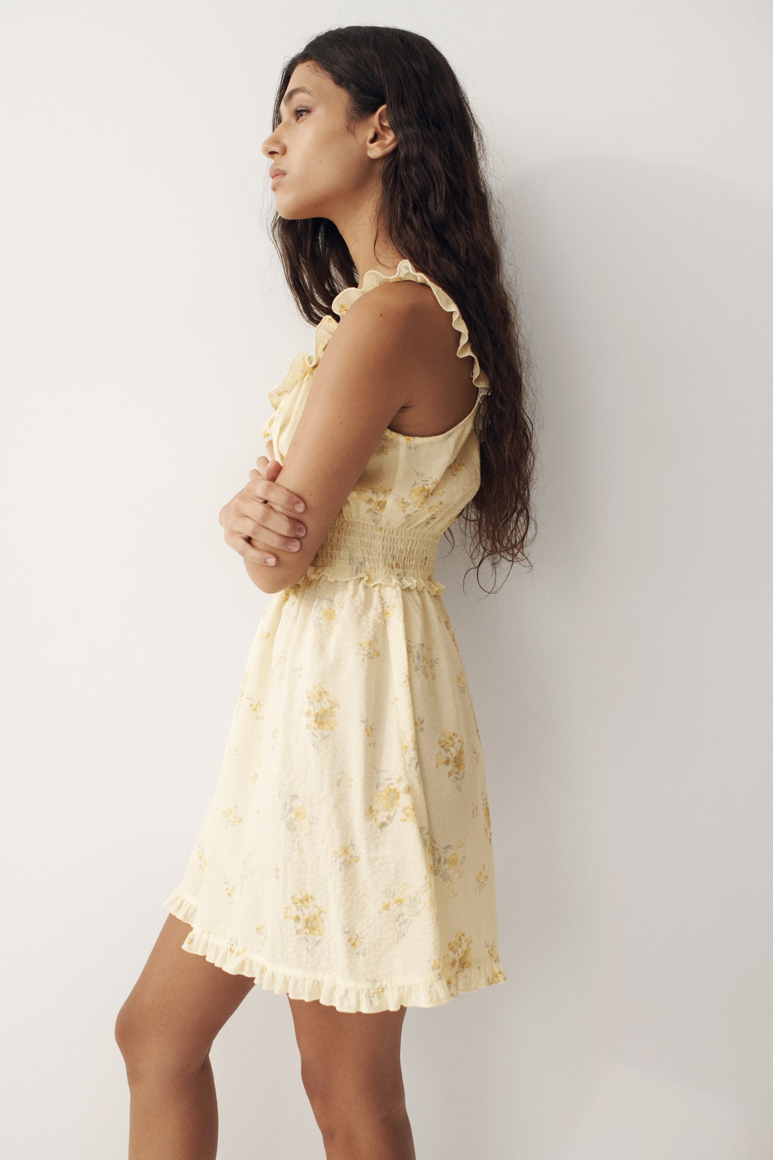 Frill-trimmed dress - Light yellow/Floral/Light blue/Light beige/Floral - 3