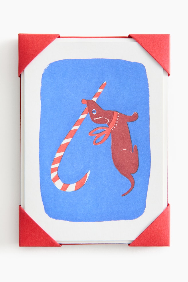 Candy Cane Dog Notelet Pack - Blue - 1