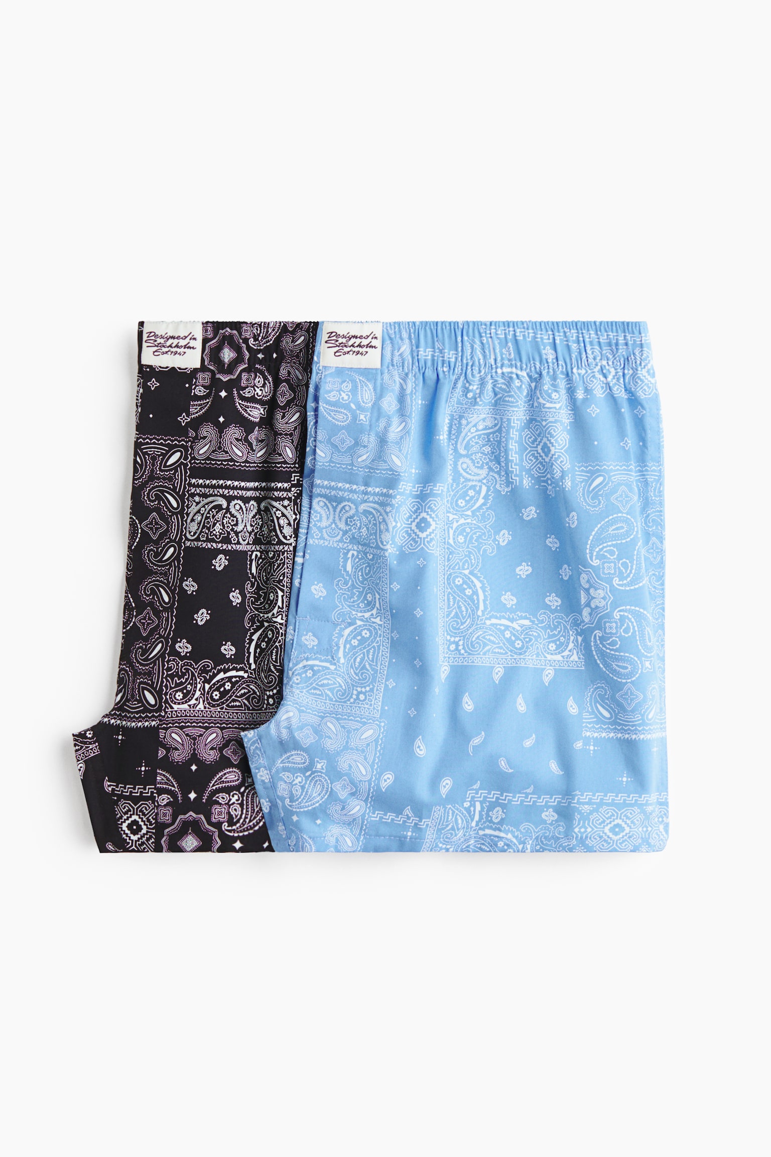 2-pack woven boxer shorts - Light blue/Paisley pattern/Blue/Striped/Khaki green/Checked/Green/Striped/Light blue/Striped/Black/White checked/Brown/Checked