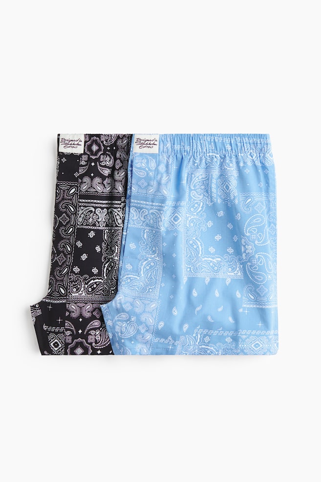 Boxerky z tkaniny 2 kusy - Bleděmodrá/kašmírový vzor/Bleděmodrá/proužky/Zelená/proužky/Khaki zelená/kostka - 1
