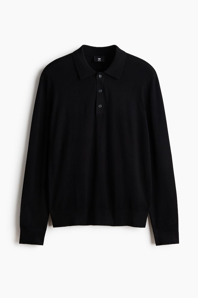Regular-Fit Knit Polo Shirt - Black/Dark gray melange - 1