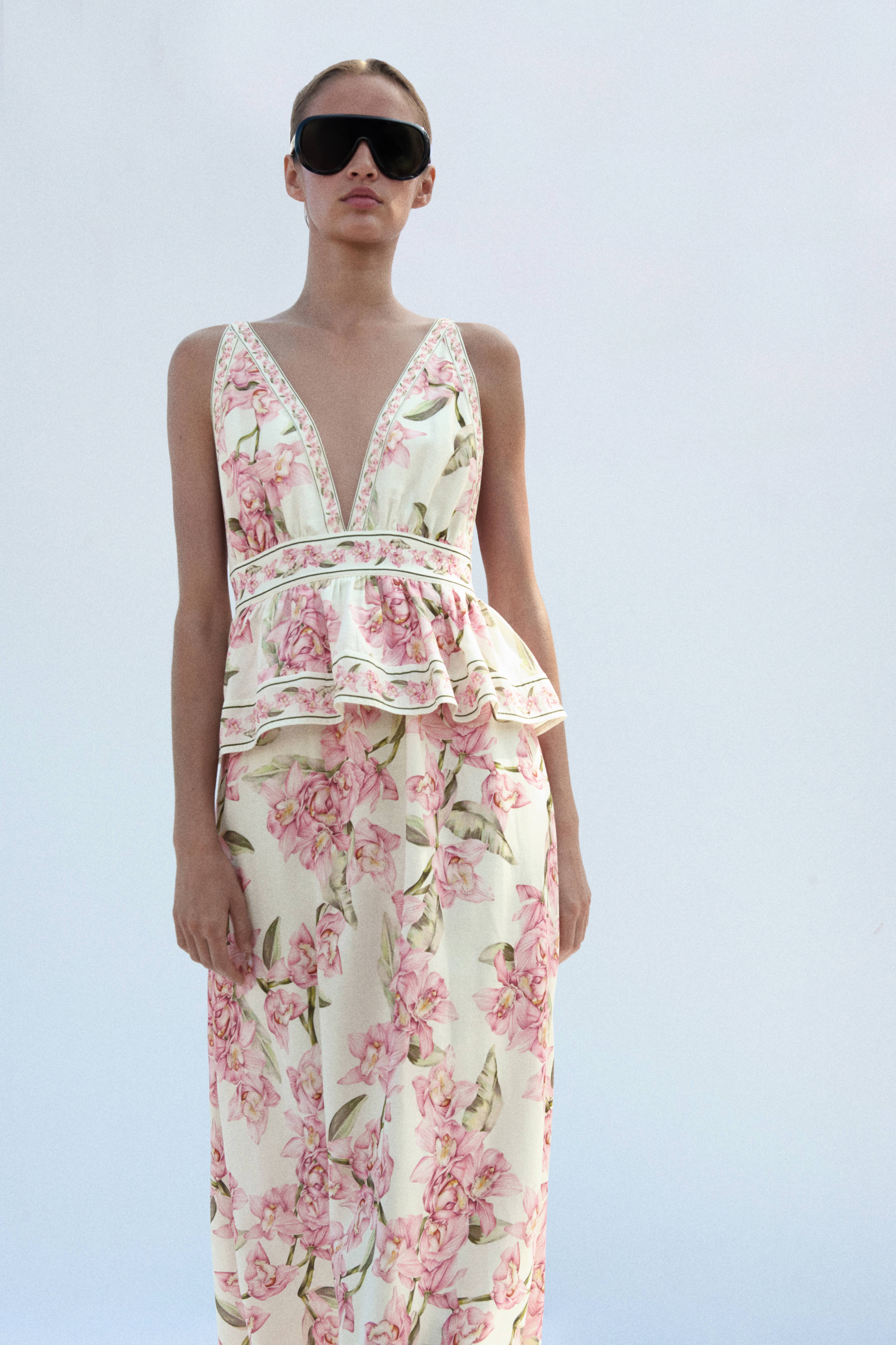 Linen-Blend Peplum Dress