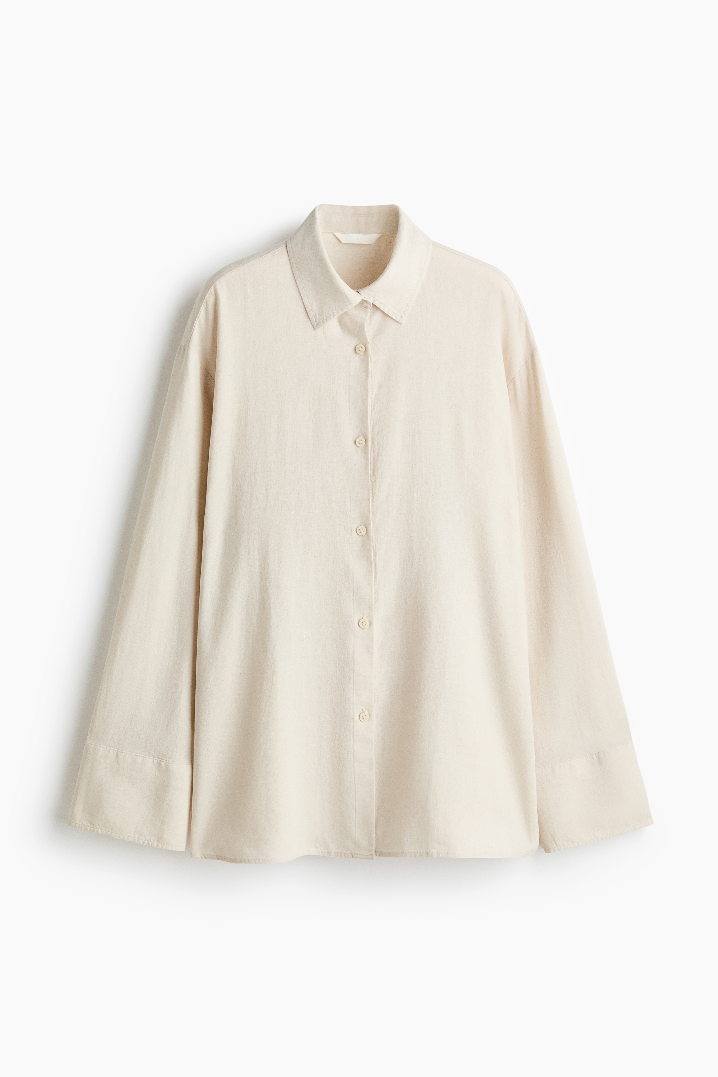 Oversized linen-blend shirt - Light beige/Black