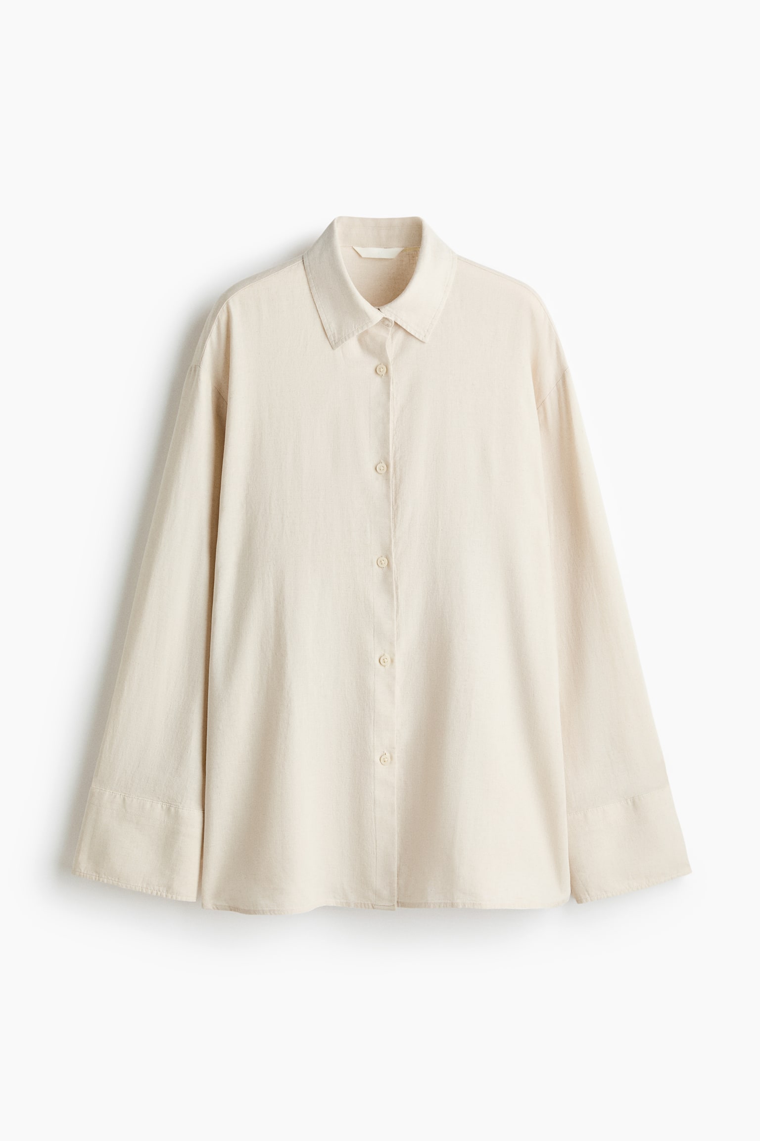 Oversized linen-blend shirt - Light beige/Black - 2