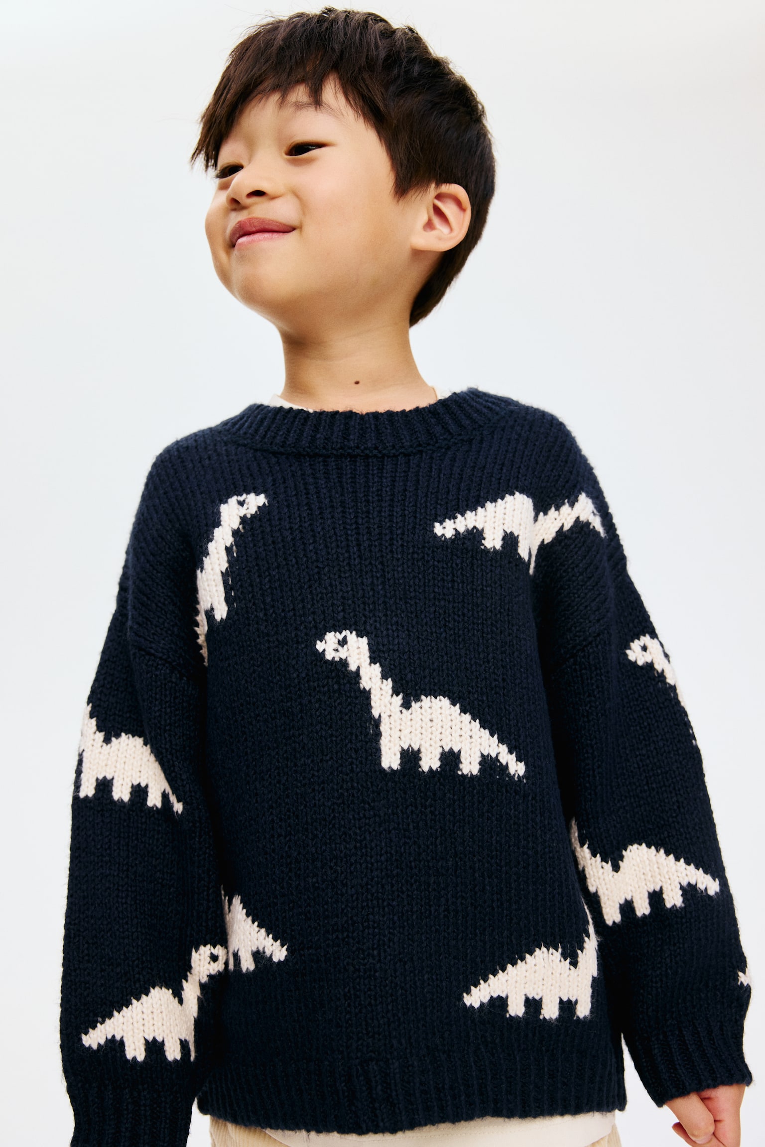Jacquard-knit jumper - Navy blue/Dinosaurs/Beige/Christmas trees - 3