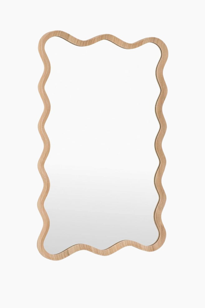 Wavy Edge Short Mirror - Light Wood - 1