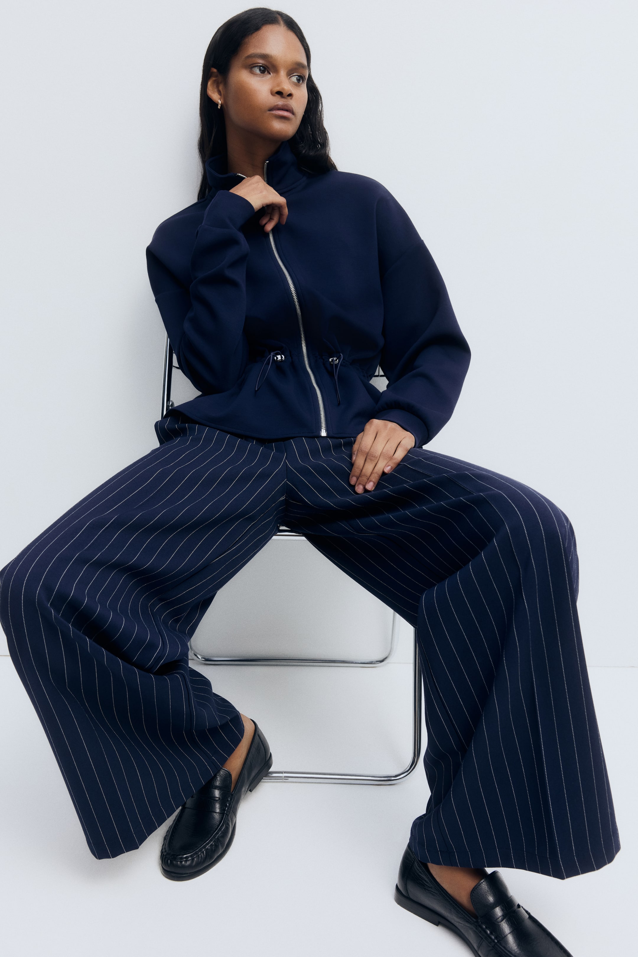 View larger image: Peplum zip-through sweatshirt - Navy blue - Ladies | H&M MY 2