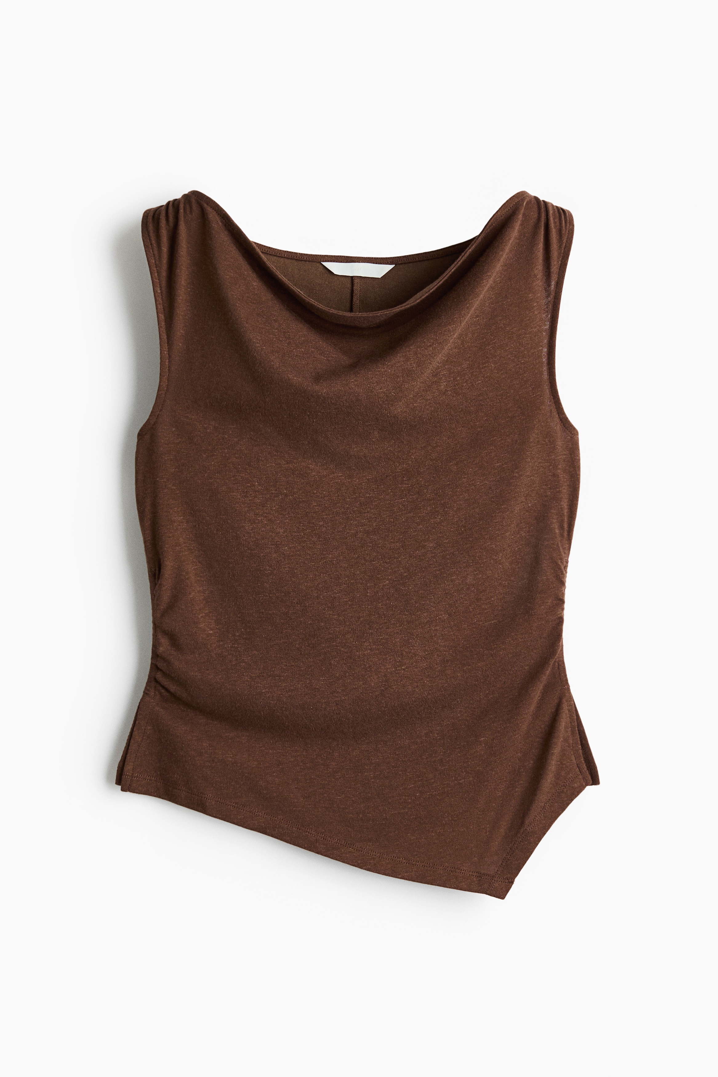 Linen-blend cowl-neck top - Brown/Black