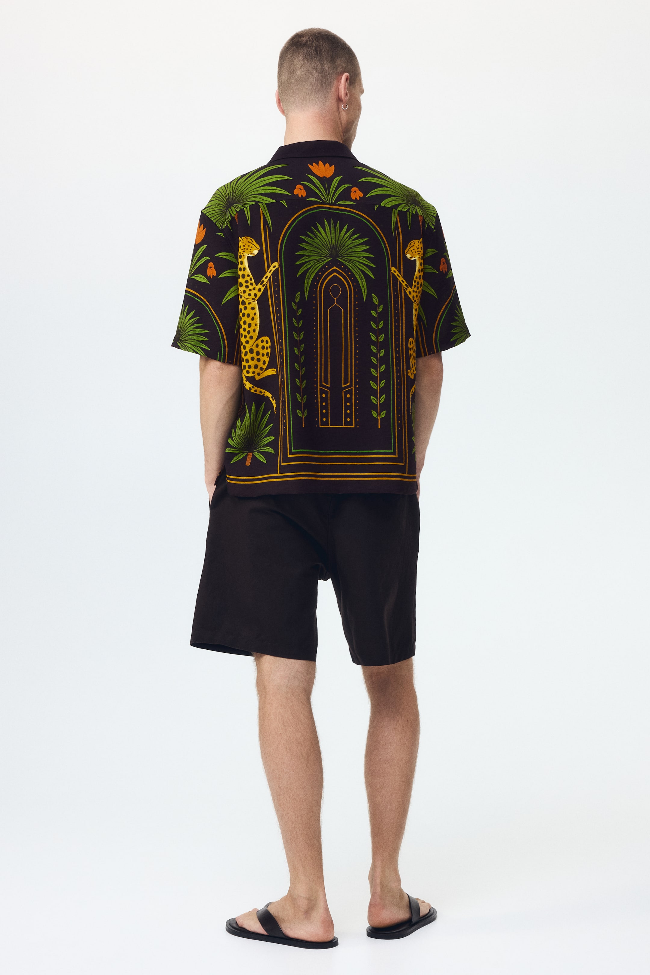 Chemise imprimée décontractée à col cubain