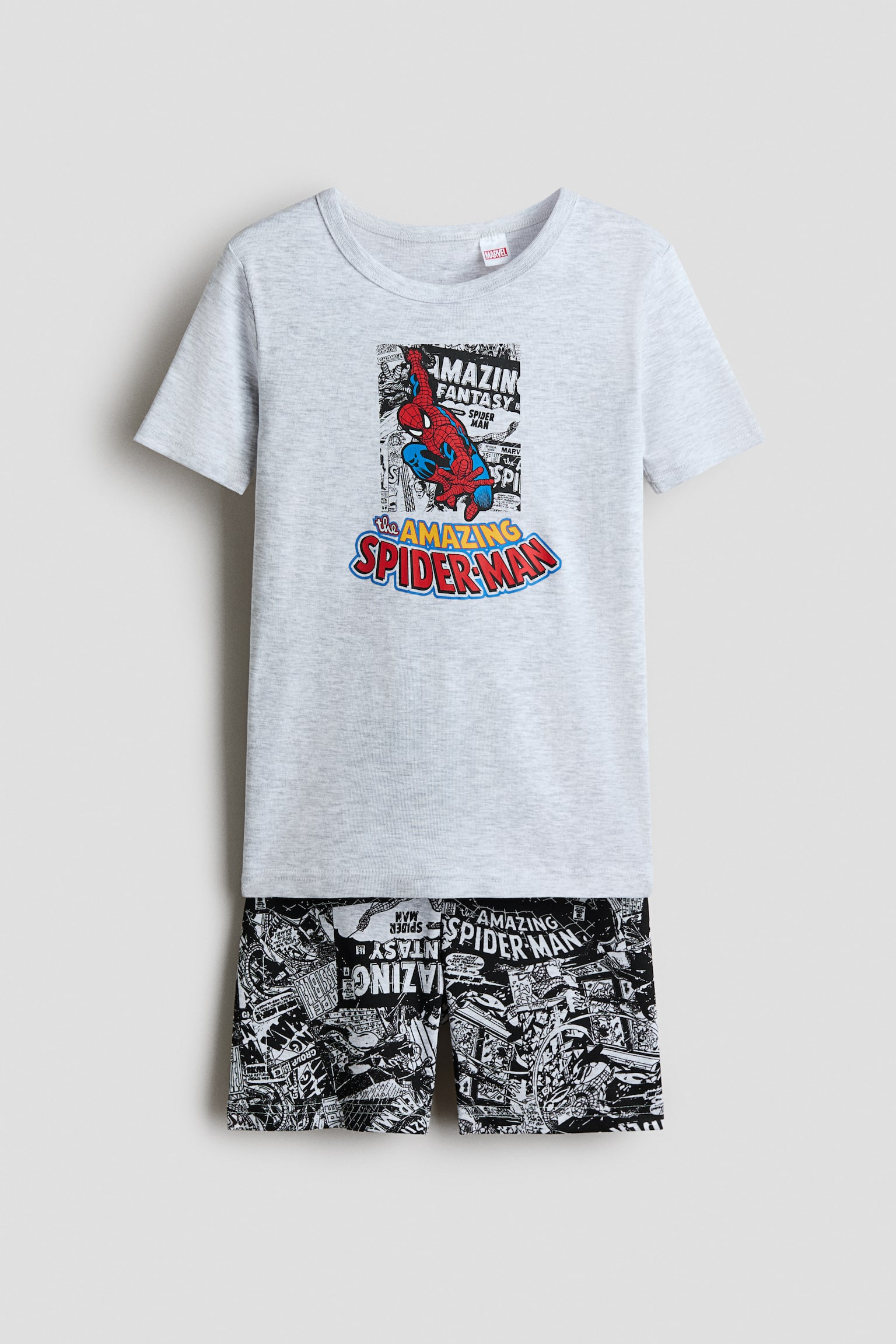 Snug-Fit Printed Cotton Pajamas - Light gray/Marvel Comics/Light blue/SmileyWorld®